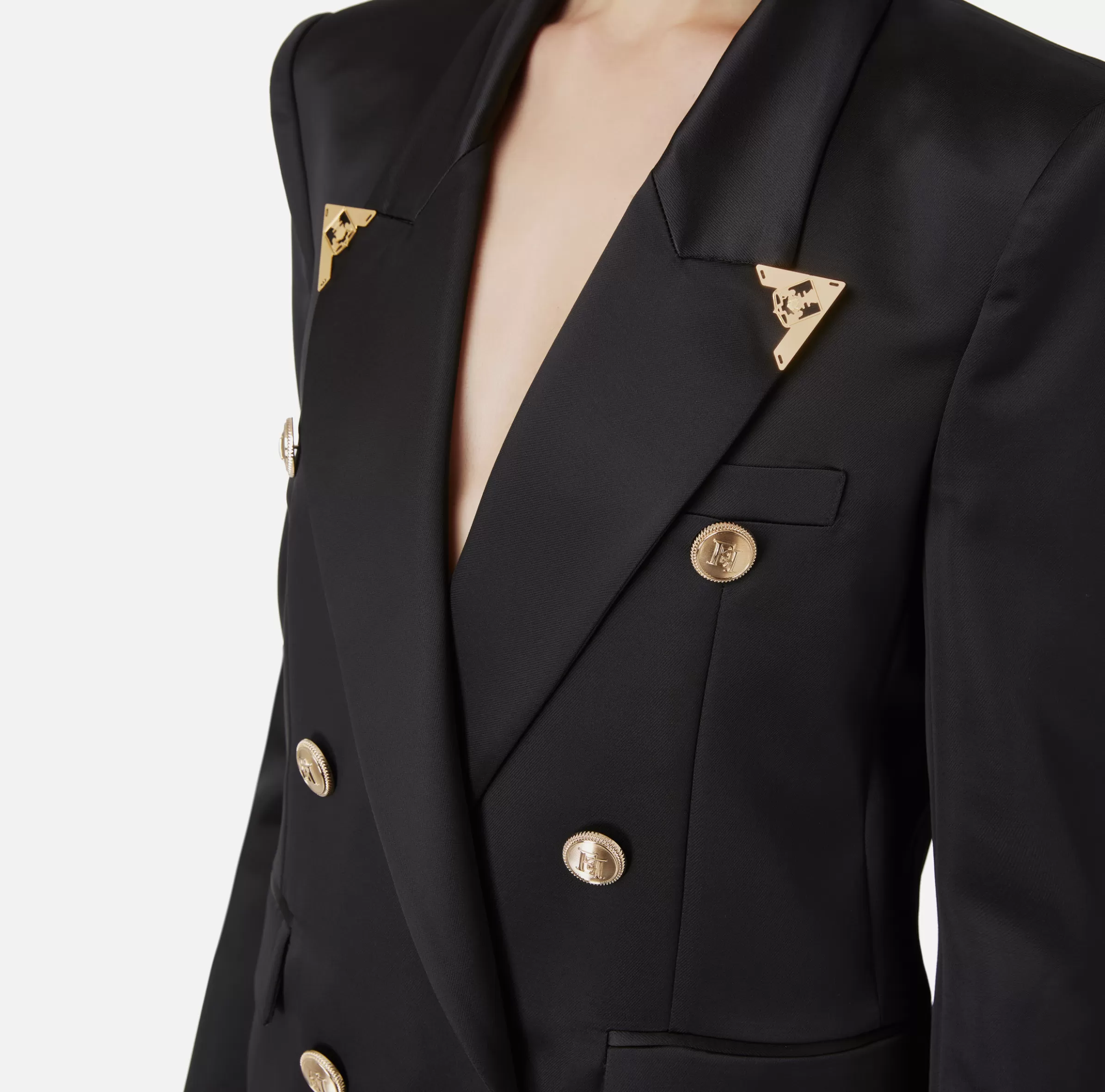 Elisabetta Franchi Mini Abiti | Robes Manteaux^Robe manteau doppiopetto in fresco di lana con puntali Nero