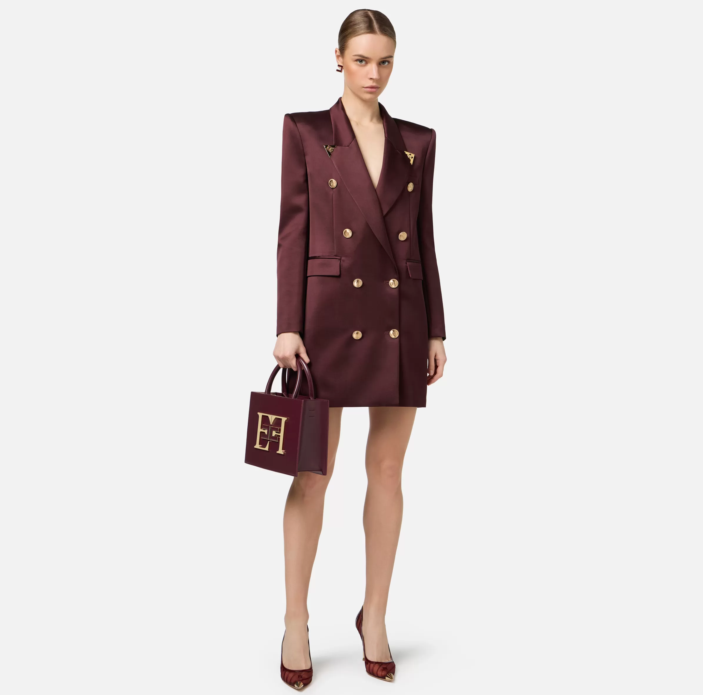 Elisabetta Franchi Mini Abiti | Robes Manteaux^Robe manteau doppiopetto in fresco di lana con puntali RougeNoir