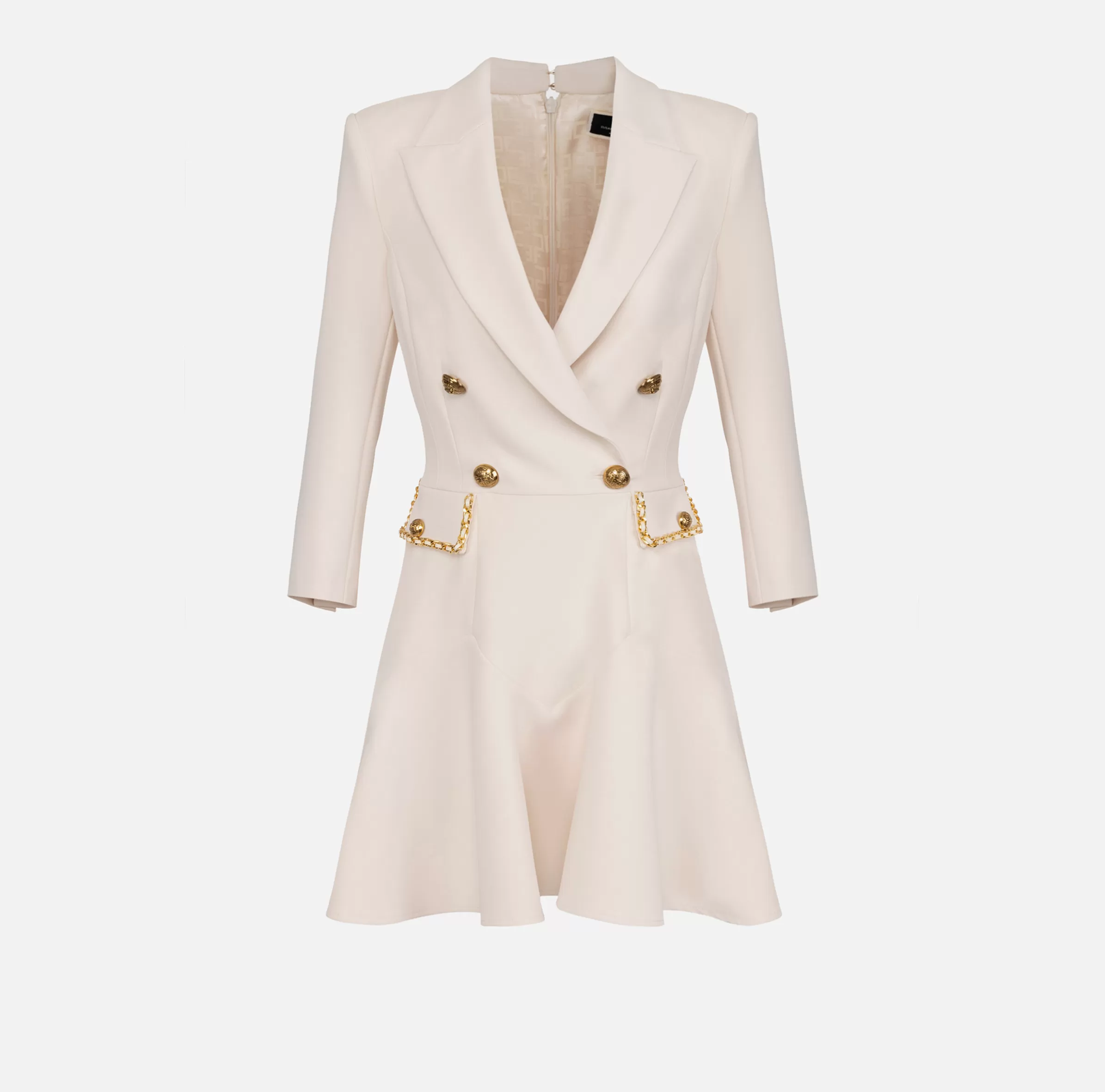 Elisabetta Franchi Mini Abiti | Robes Manteaux^Robe manteau in crêpe con catena groumette Burro