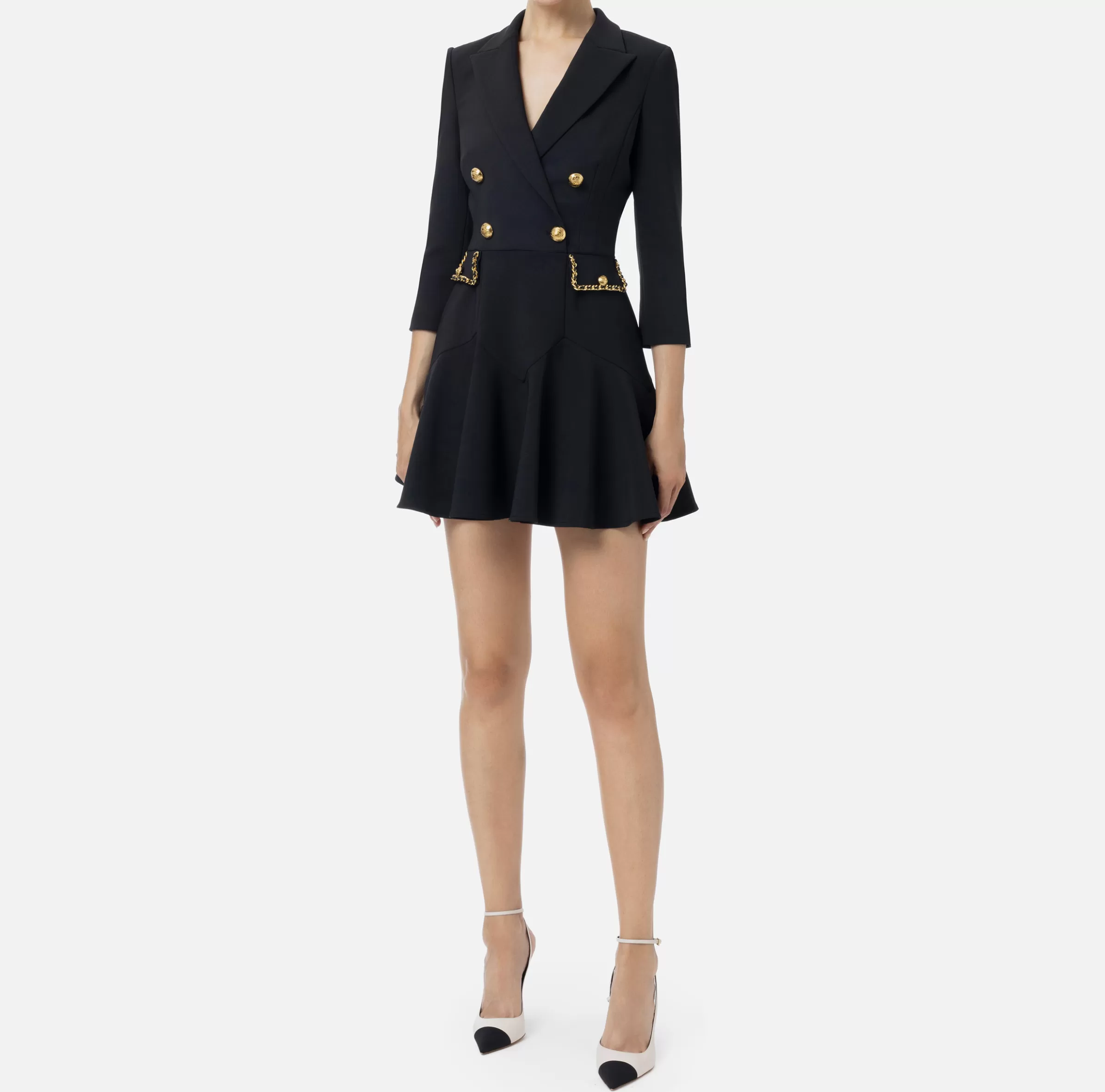 Elisabetta Franchi Mini Abiti | Robes Manteaux^Robe manteau in crêpe con catena groumette Nero