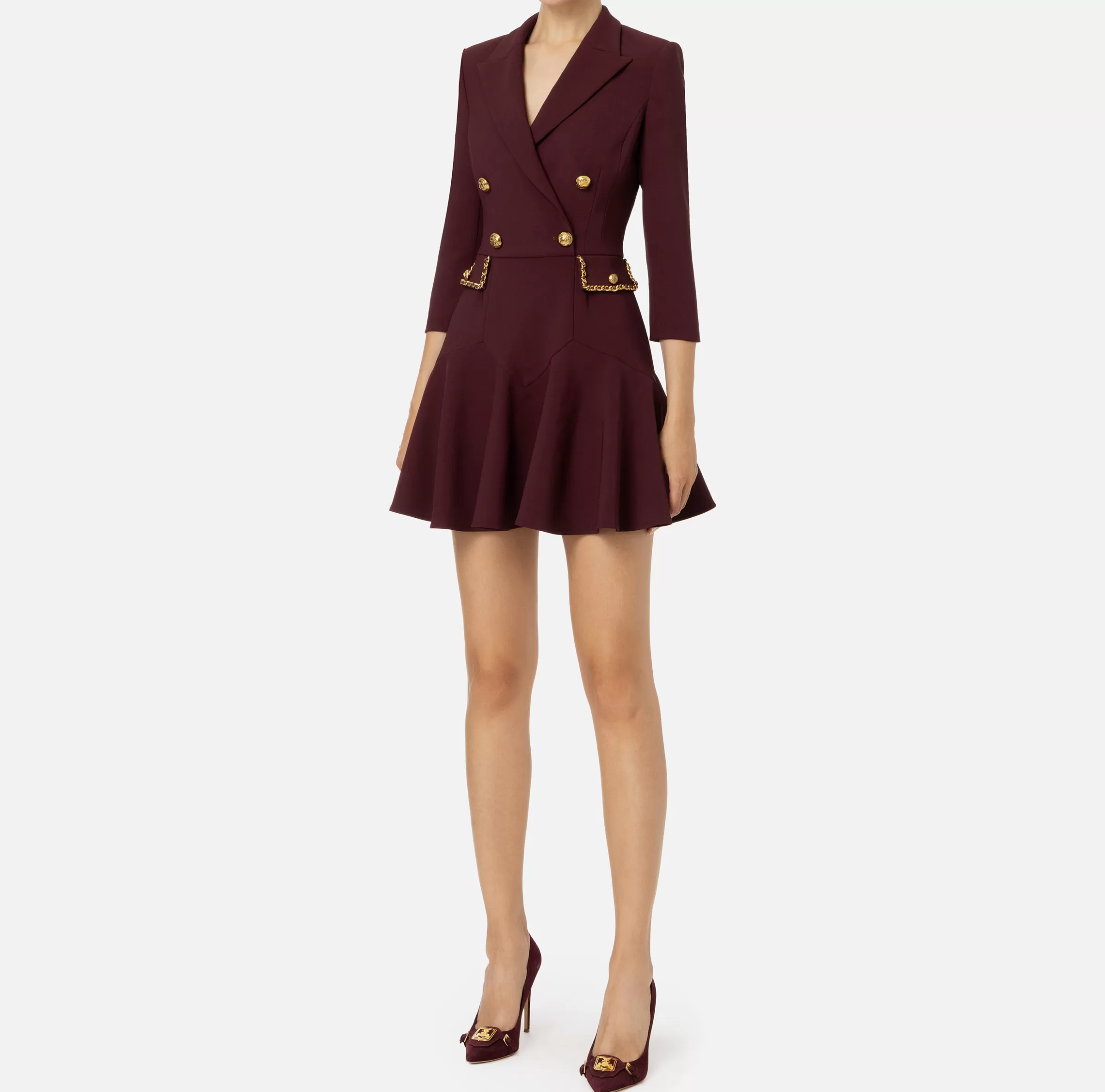 Elisabetta Franchi Mini Abiti | Robes Manteaux^Robe manteau in crêpe con catena groumette RougeNoir