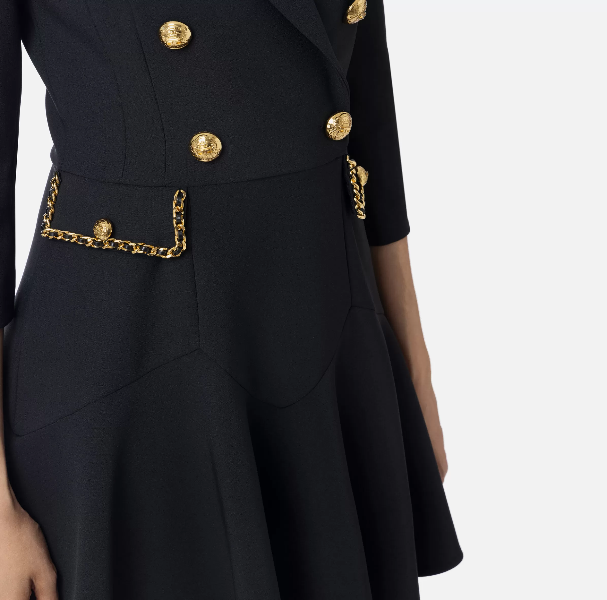 Elisabetta Franchi Mini Abiti | Robes Manteaux^Robe manteau in crêpe con catena groumette Nero