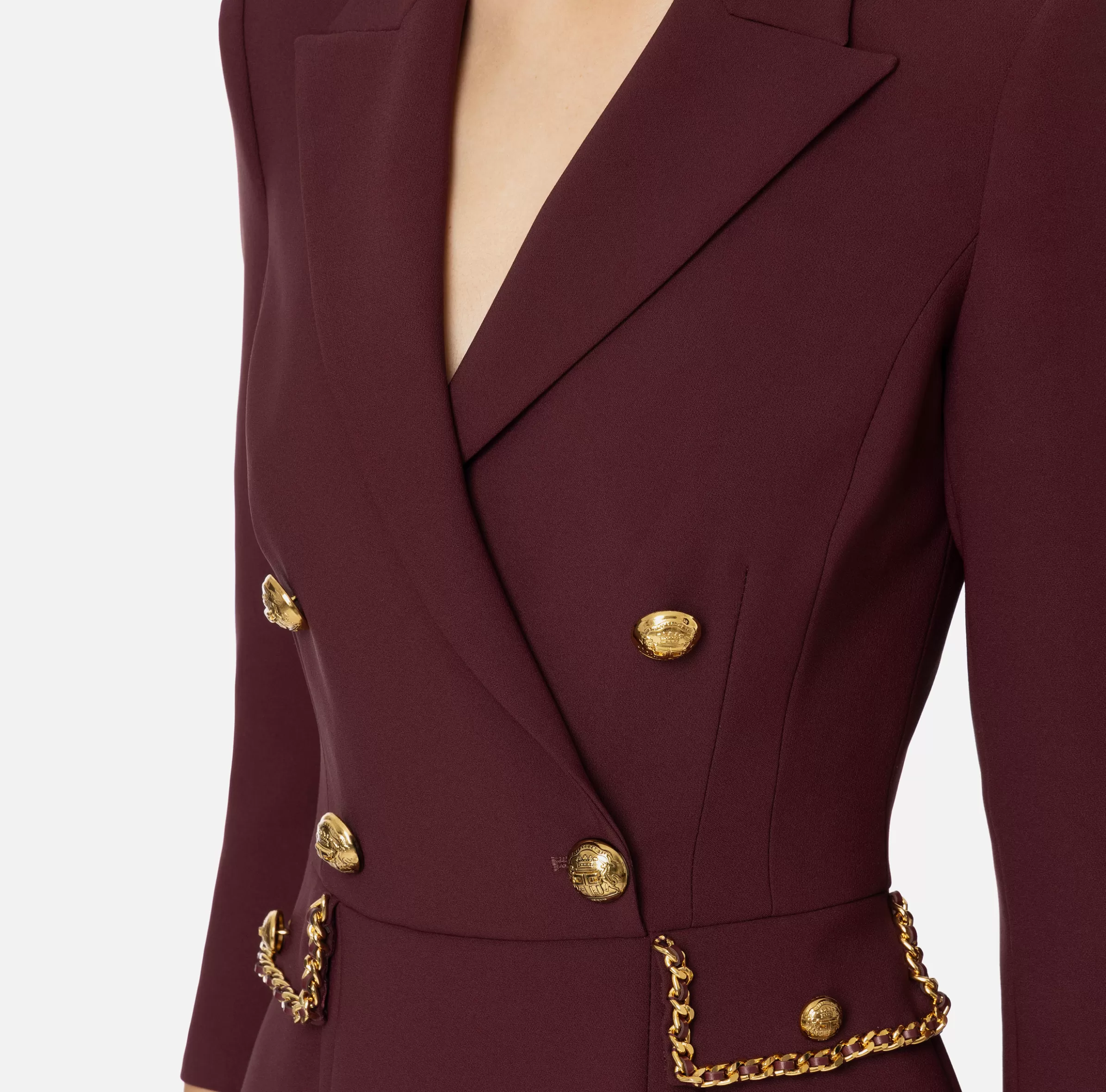 Elisabetta Franchi Mini Abiti | Robes Manteaux^Robe manteau in crêpe con catena groumette RougeNoir