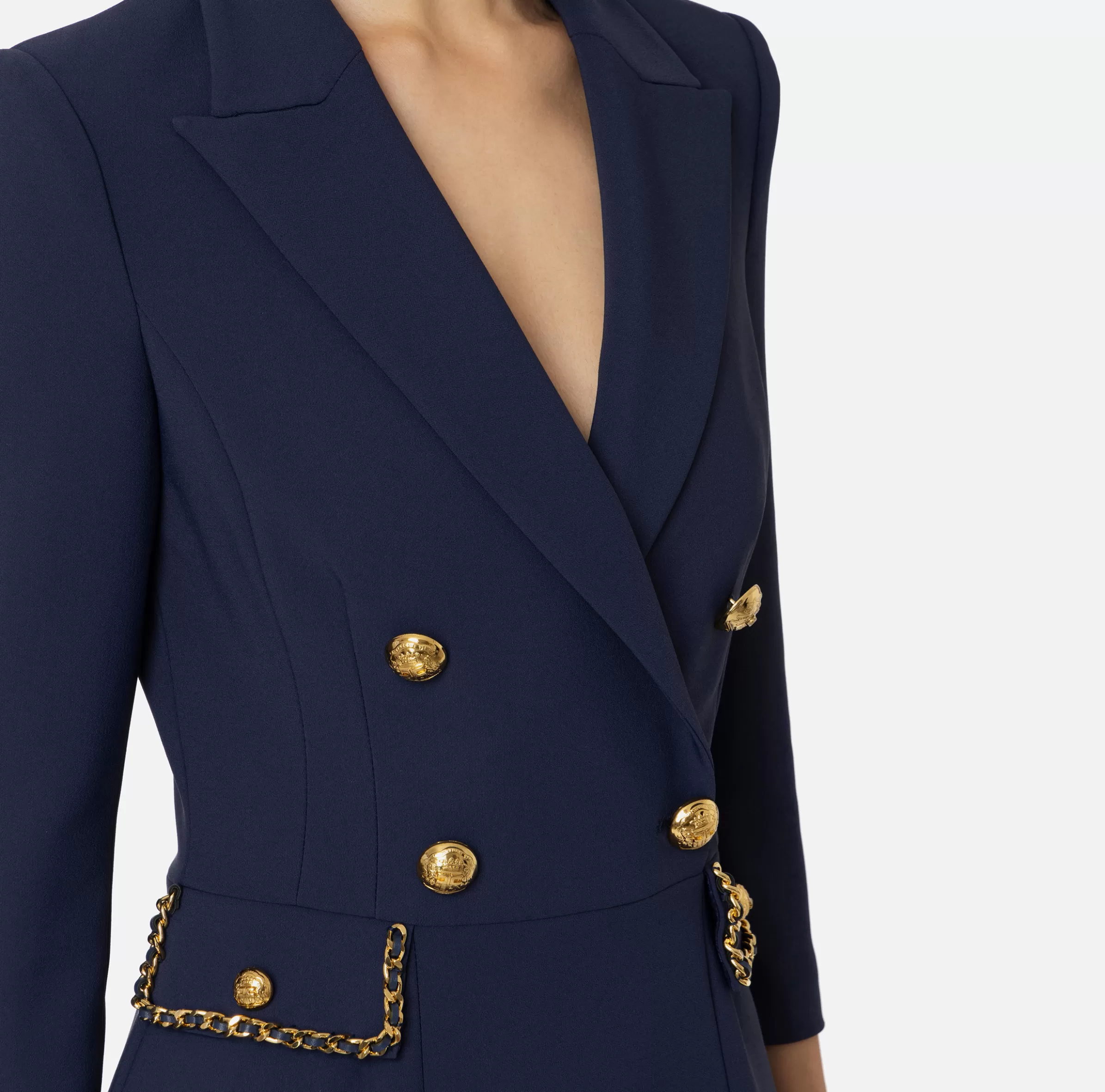 Elisabetta Franchi Mini Abiti | Robes Manteaux^Robe manteau in crêpe con catena groumette Navy