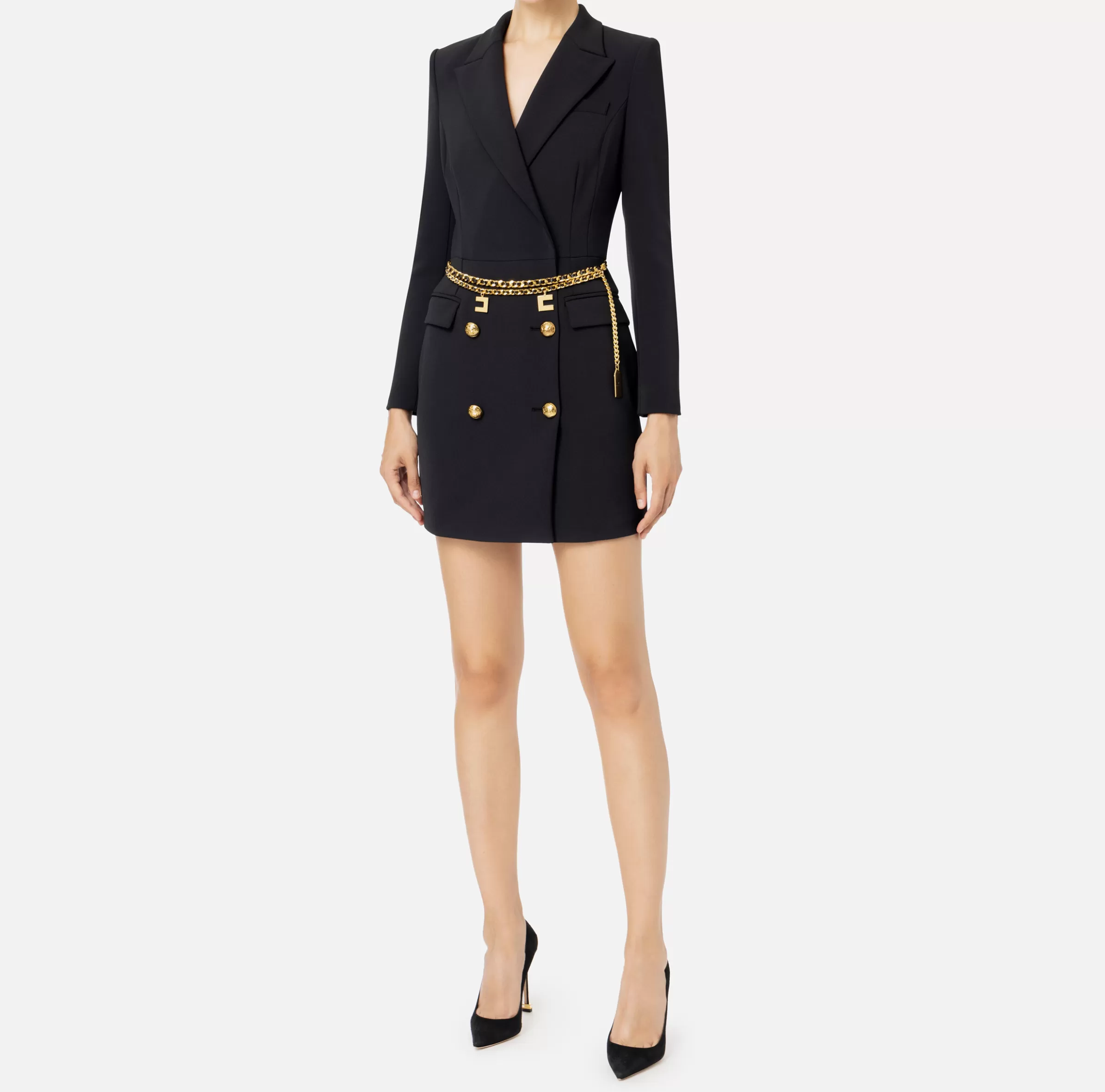 Elisabetta Franchi Robes Manteaux | Mini Abiti^Robe manteau in crêpe stretch con cintura Nero