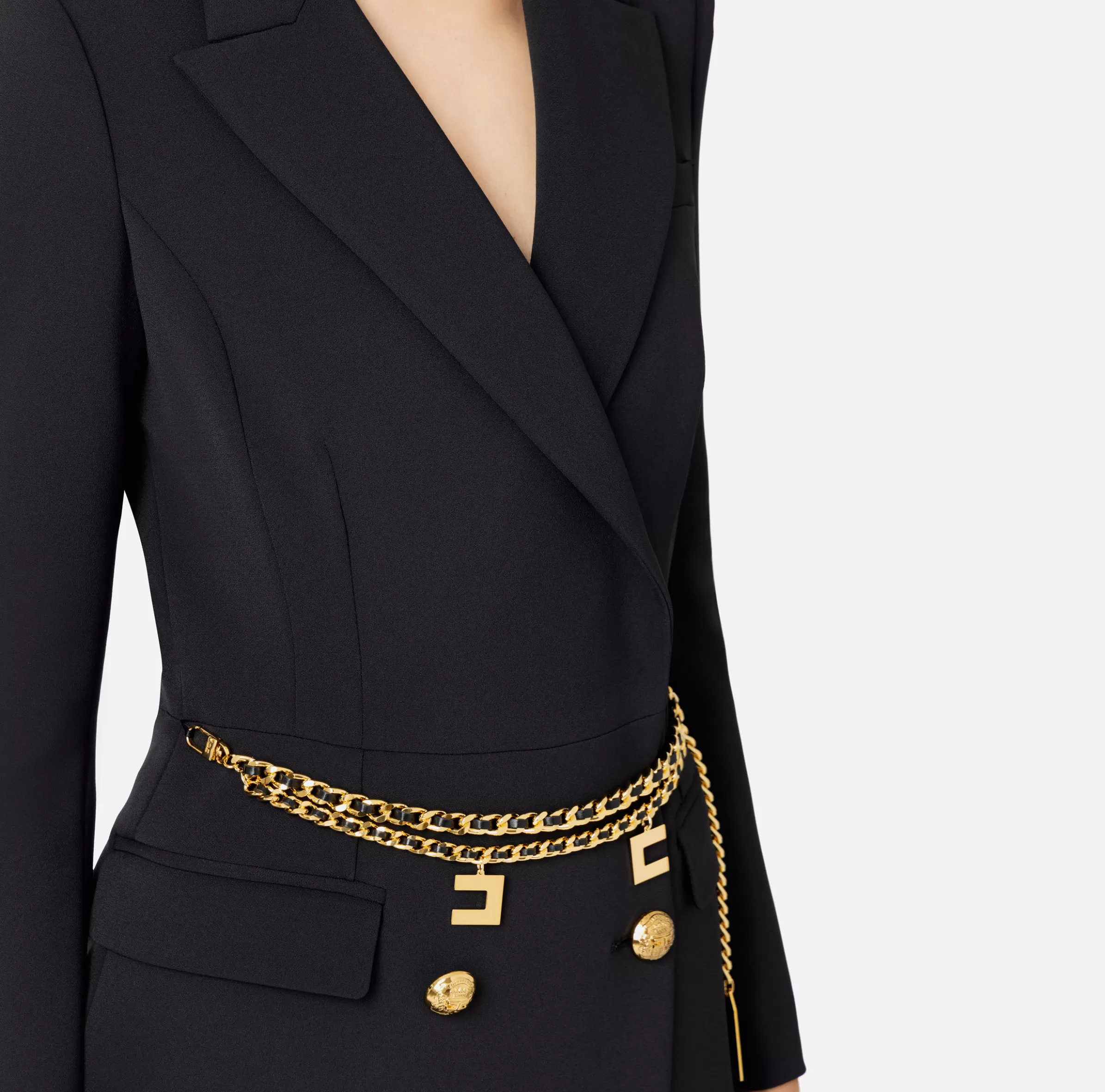 Elisabetta Franchi Robes Manteaux | Mini Abiti^Robe manteau in crêpe stretch con cintura Nero