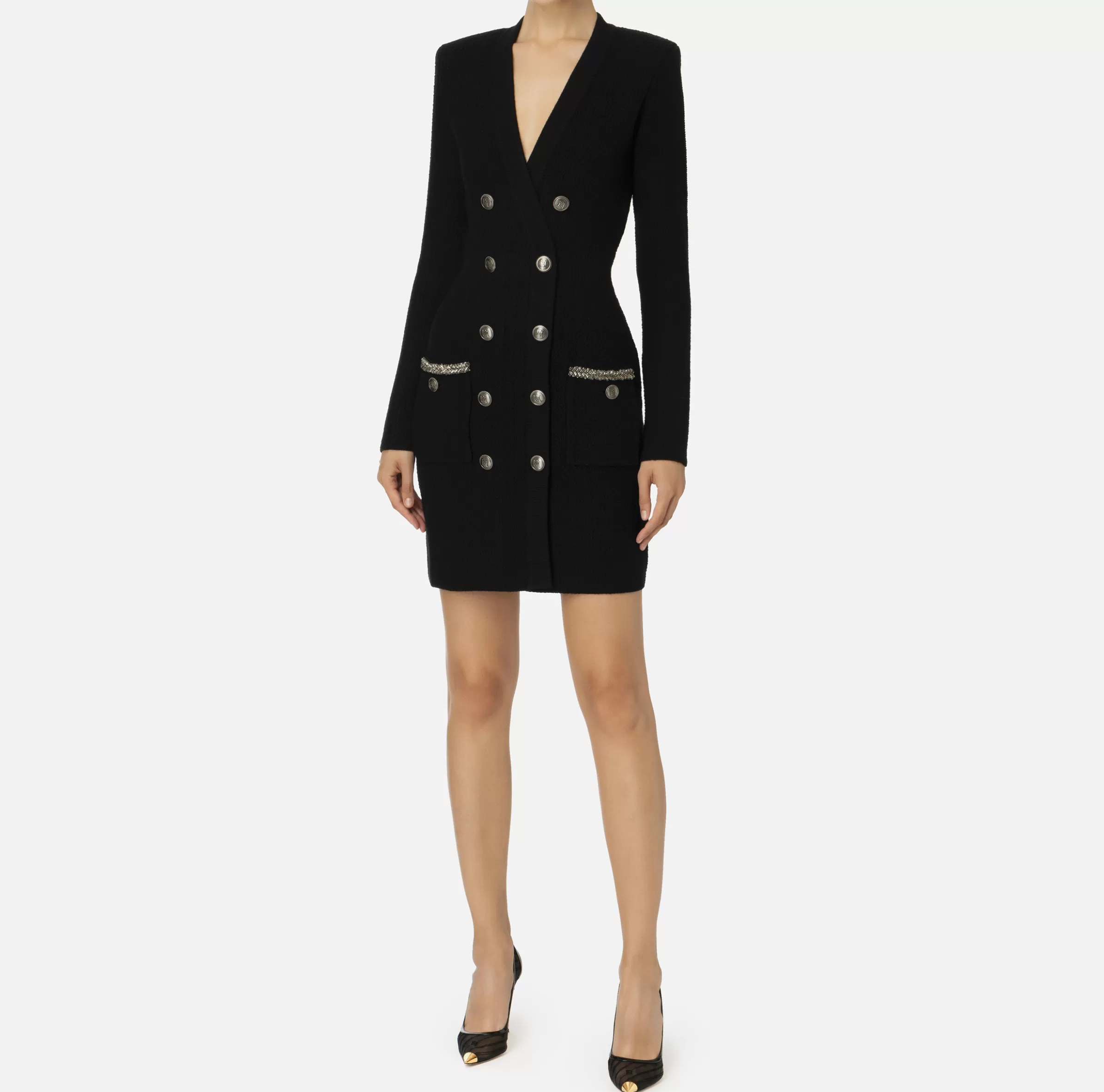 Elisabetta Franchi Mini Abiti | Abiti In Maglia^Robe manteau in lana bouclé con ricamo Nero