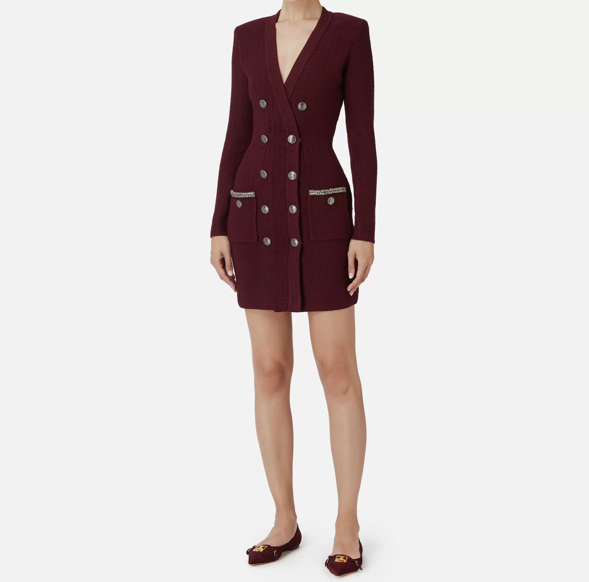 Elisabetta Franchi Mini Abiti | Abiti In Maglia^Robe manteau in lana bouclé con ricamo RougeNoir