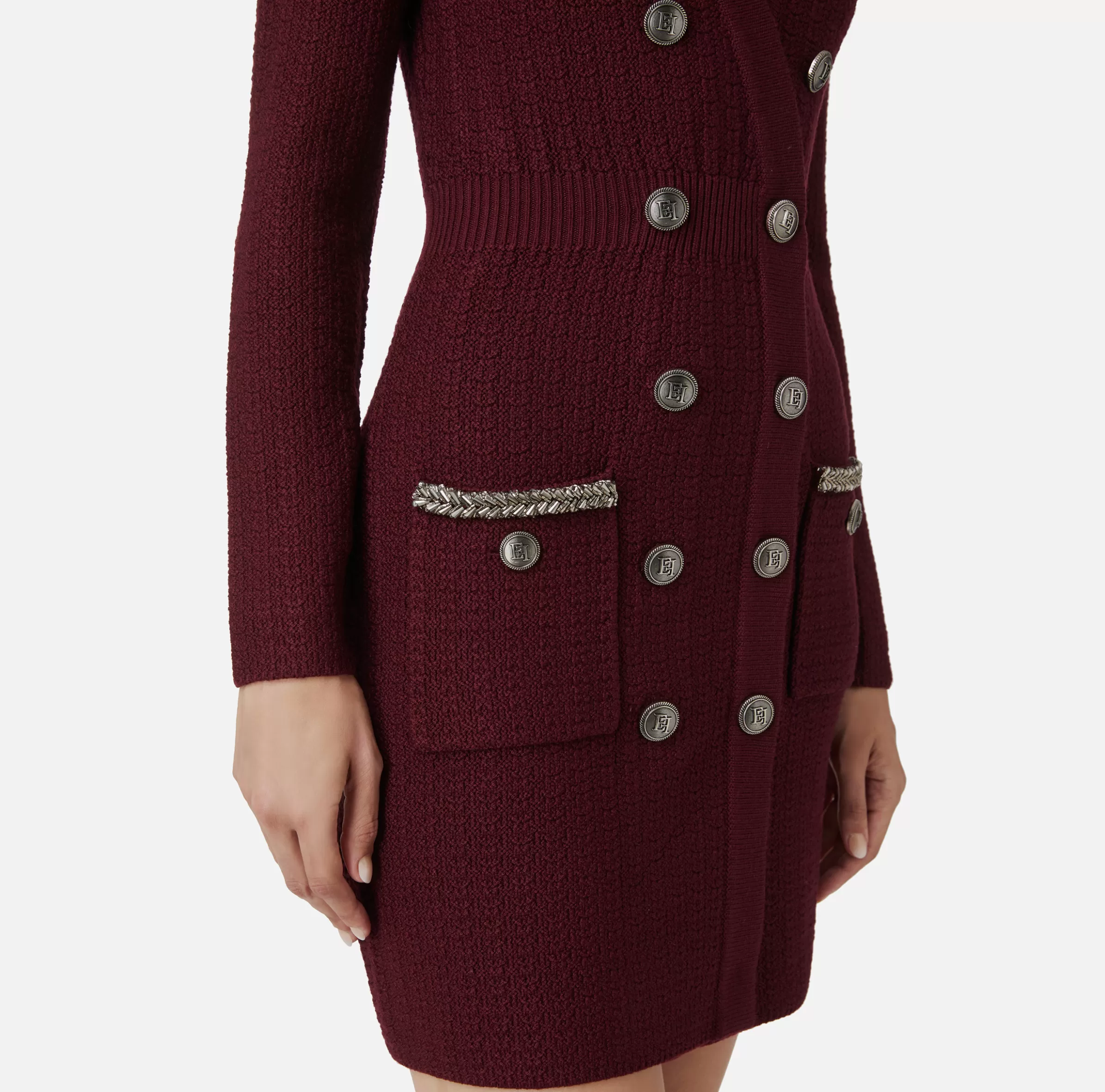 Elisabetta Franchi Mini Abiti | Abiti In Maglia^Robe manteau in lana bouclé con ricamo RougeNoir