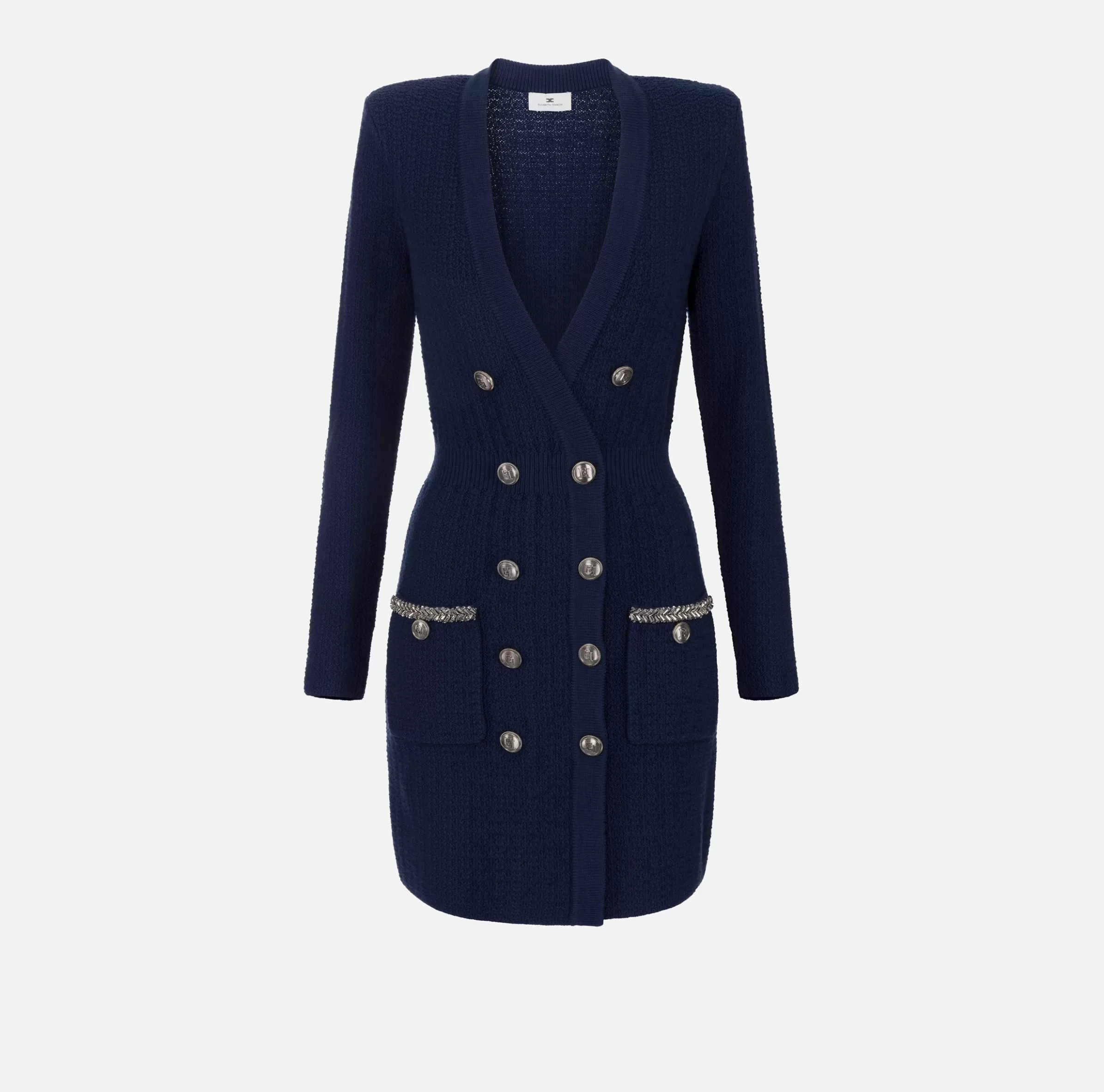 Elisabetta Franchi Mini Abiti | Abiti In Maglia^Robe manteau in lana bouclé con ricamo Navy