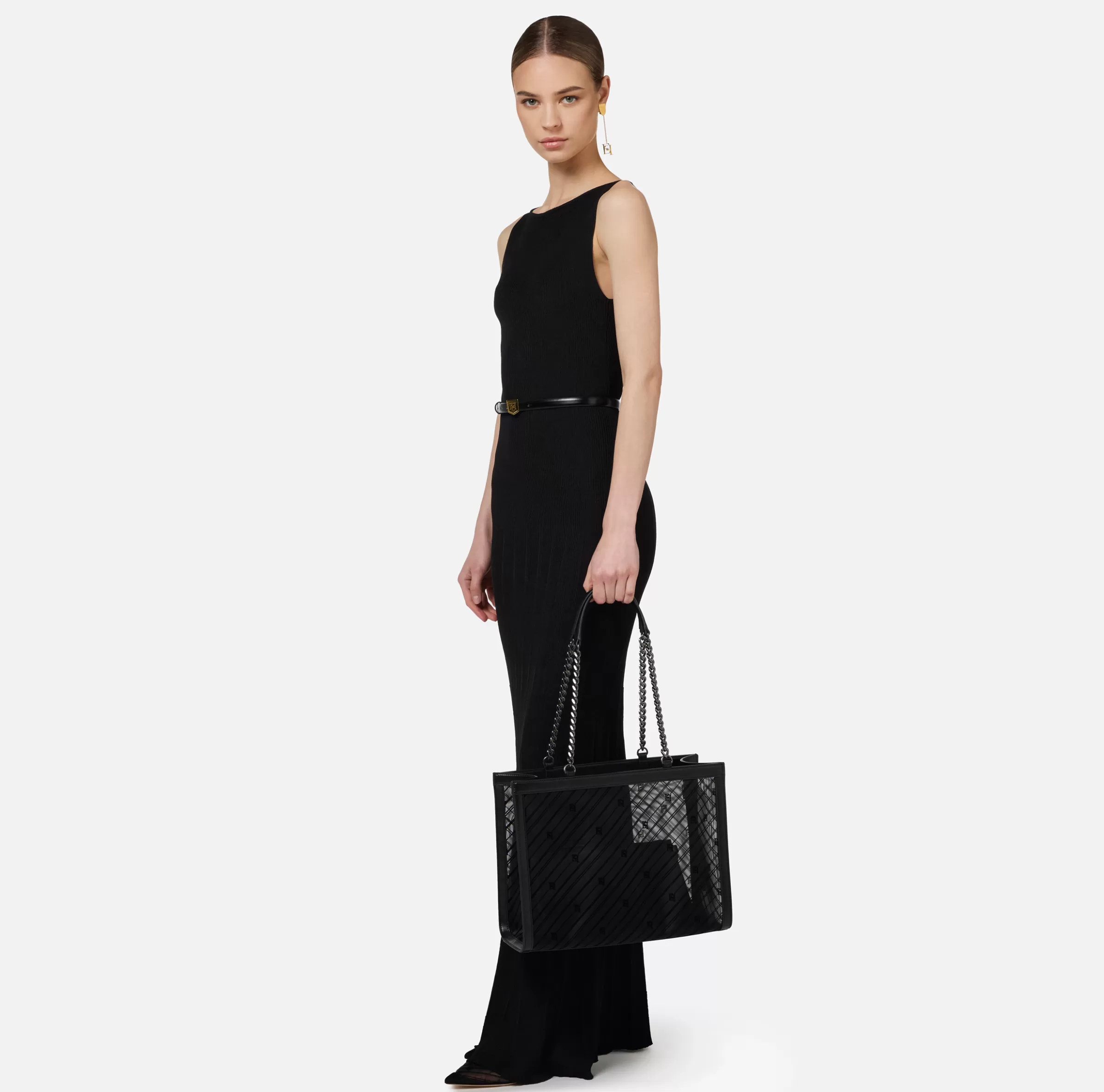 Elisabetta Franchi Borse A Spalla^Shopper grande effetto rete Nero