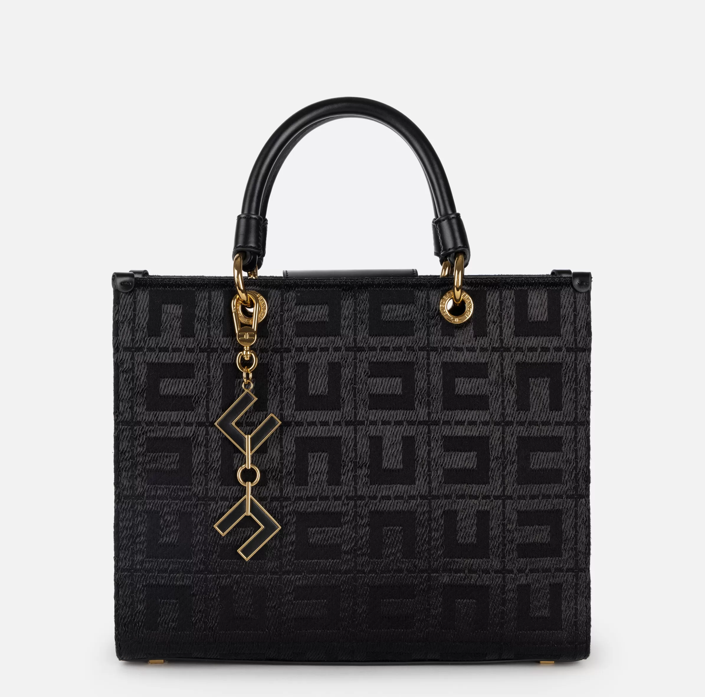 Elisabetta Franchi Borse A Mano^Shopper in tessuto jacquard con charms Nero