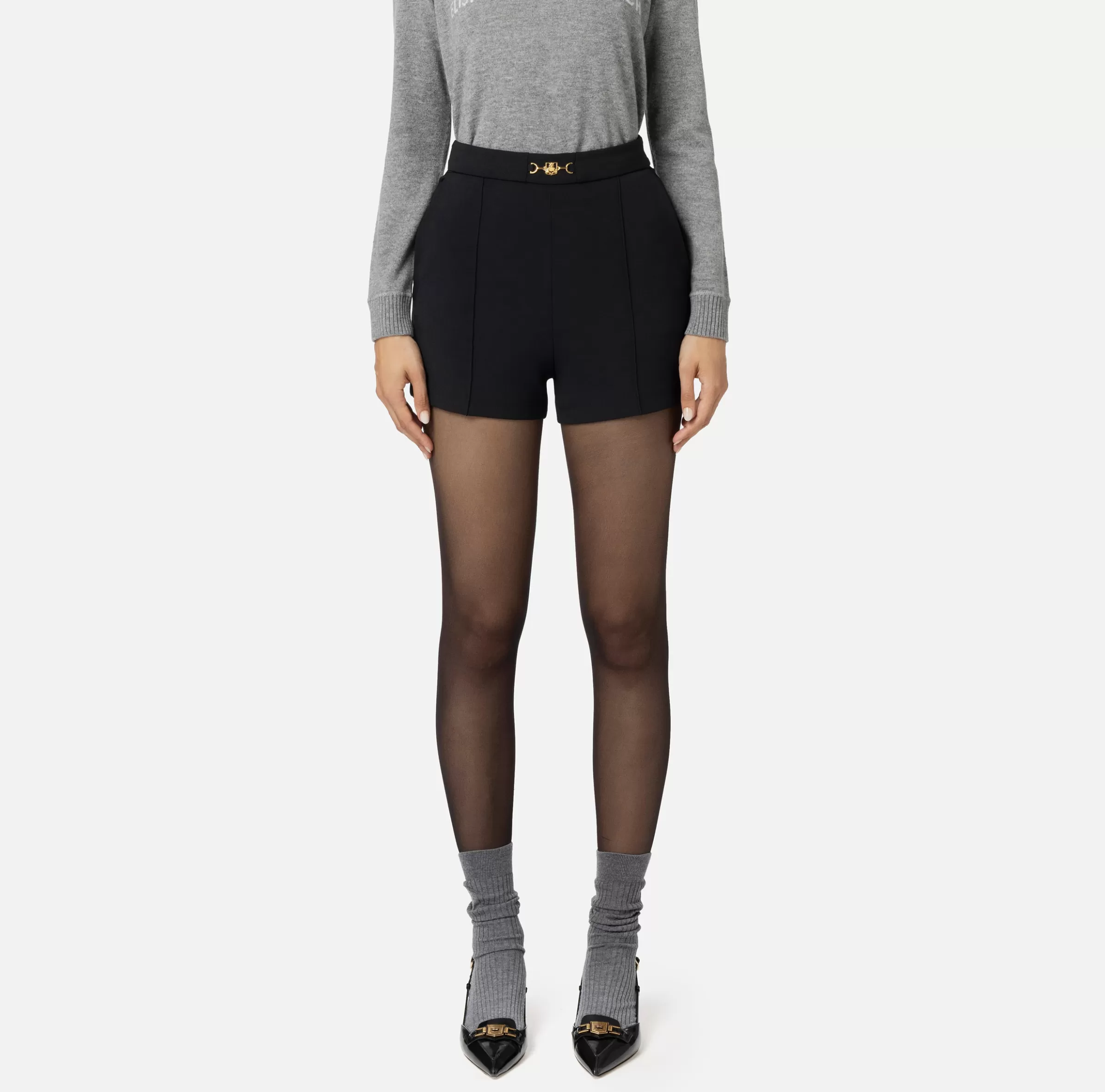 Elisabetta Franchi Pantaloni E Shorts^Shorts in crêpe stretch con morsetto Nero