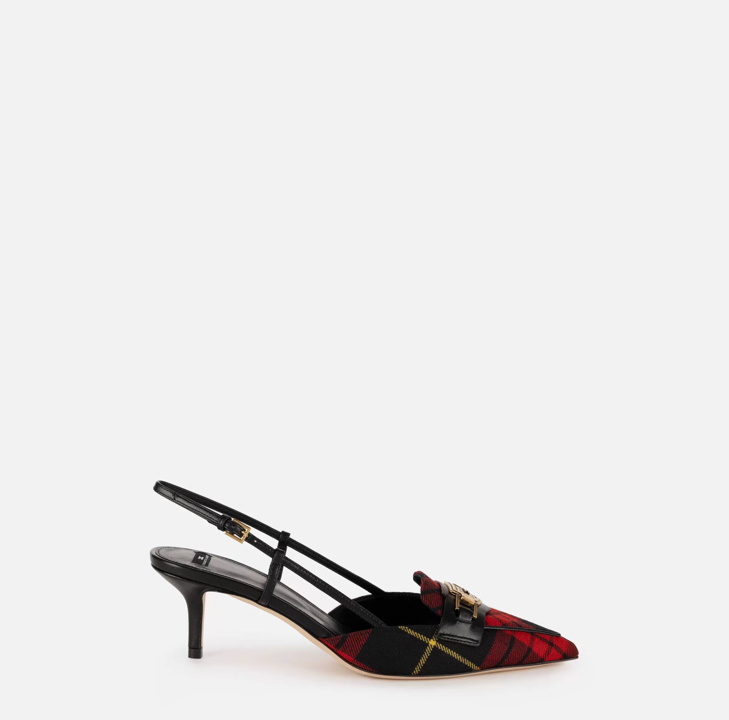 Elisabetta Franchi Décolleté^Slingback in pelle e tartan di lana Nero/RedPassion