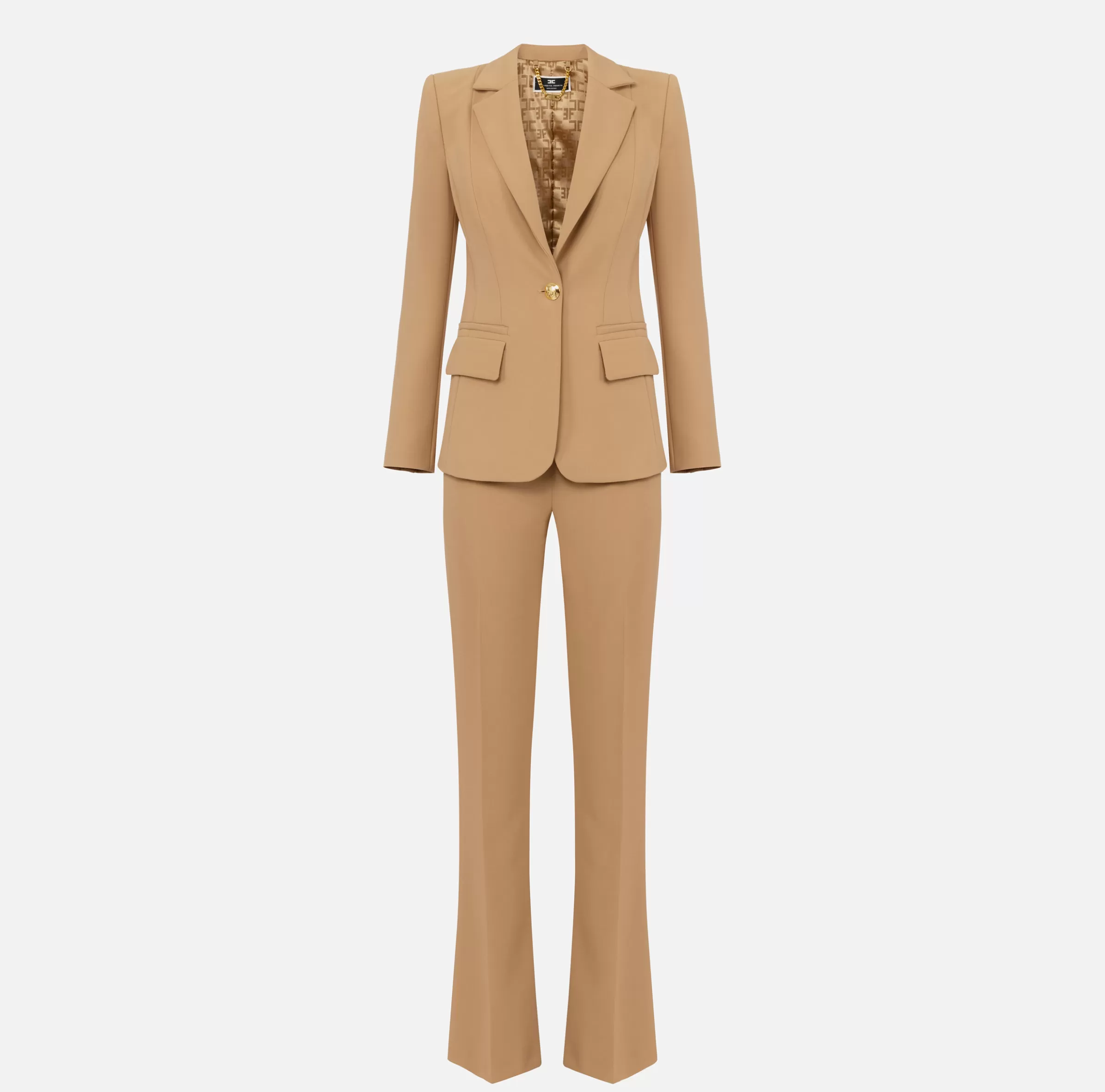 Elisabetta Franchi Tailleur^Tailleur in crêpe stretch con giacca sfiancata e pantalone dritto Bronze