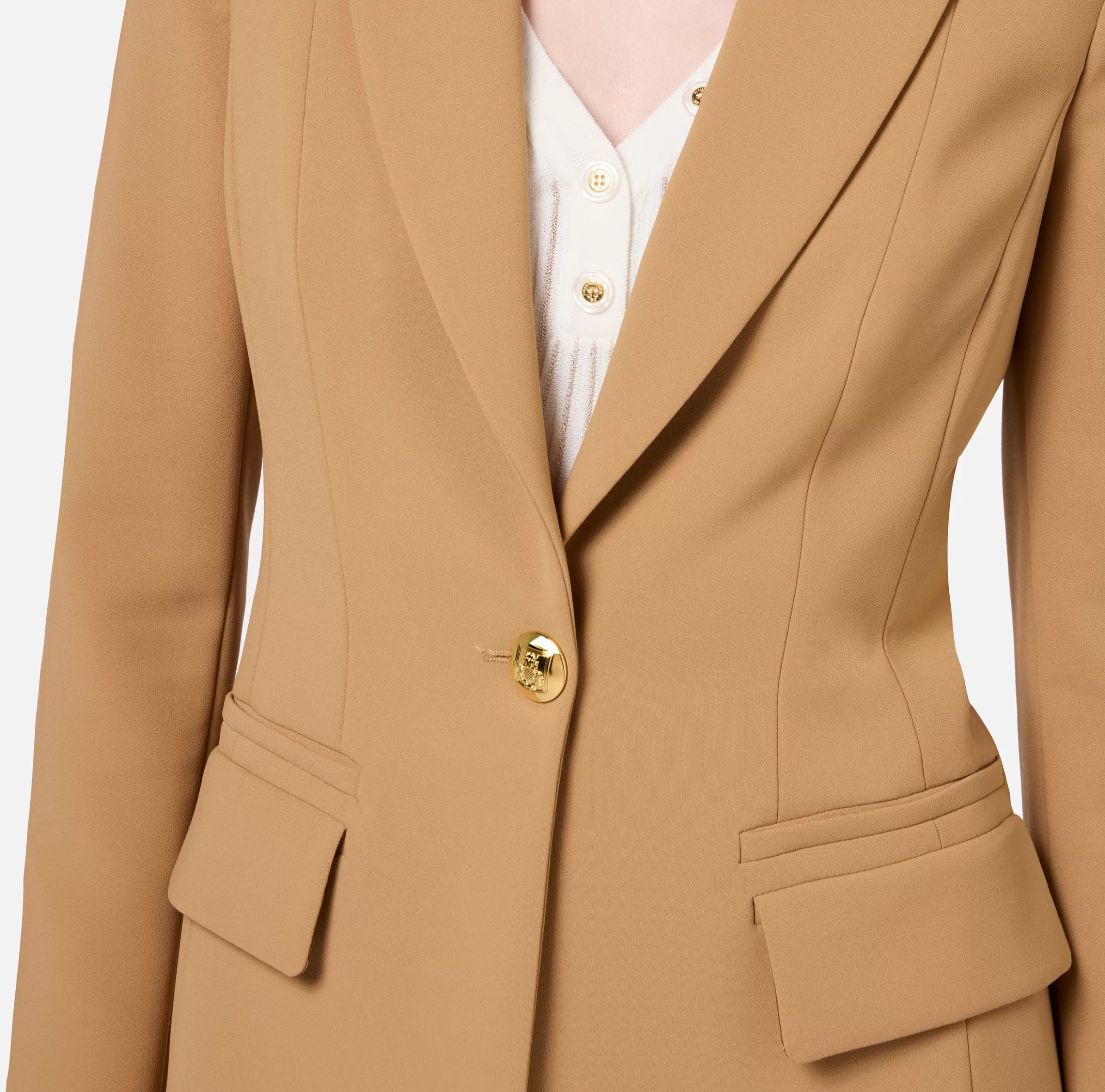 Elisabetta Franchi Tailleur^Tailleur in crêpe stretch con giacca sfiancata e pantalone dritto Bronze