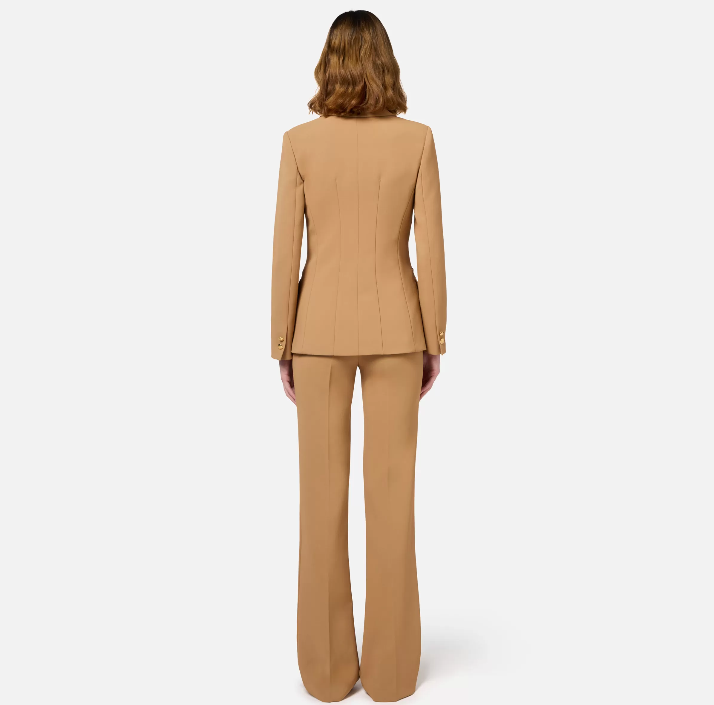 Elisabetta Franchi Tailleur^Tailleur in crêpe stretch con giacca sfiancata e pantalone dritto Bronze