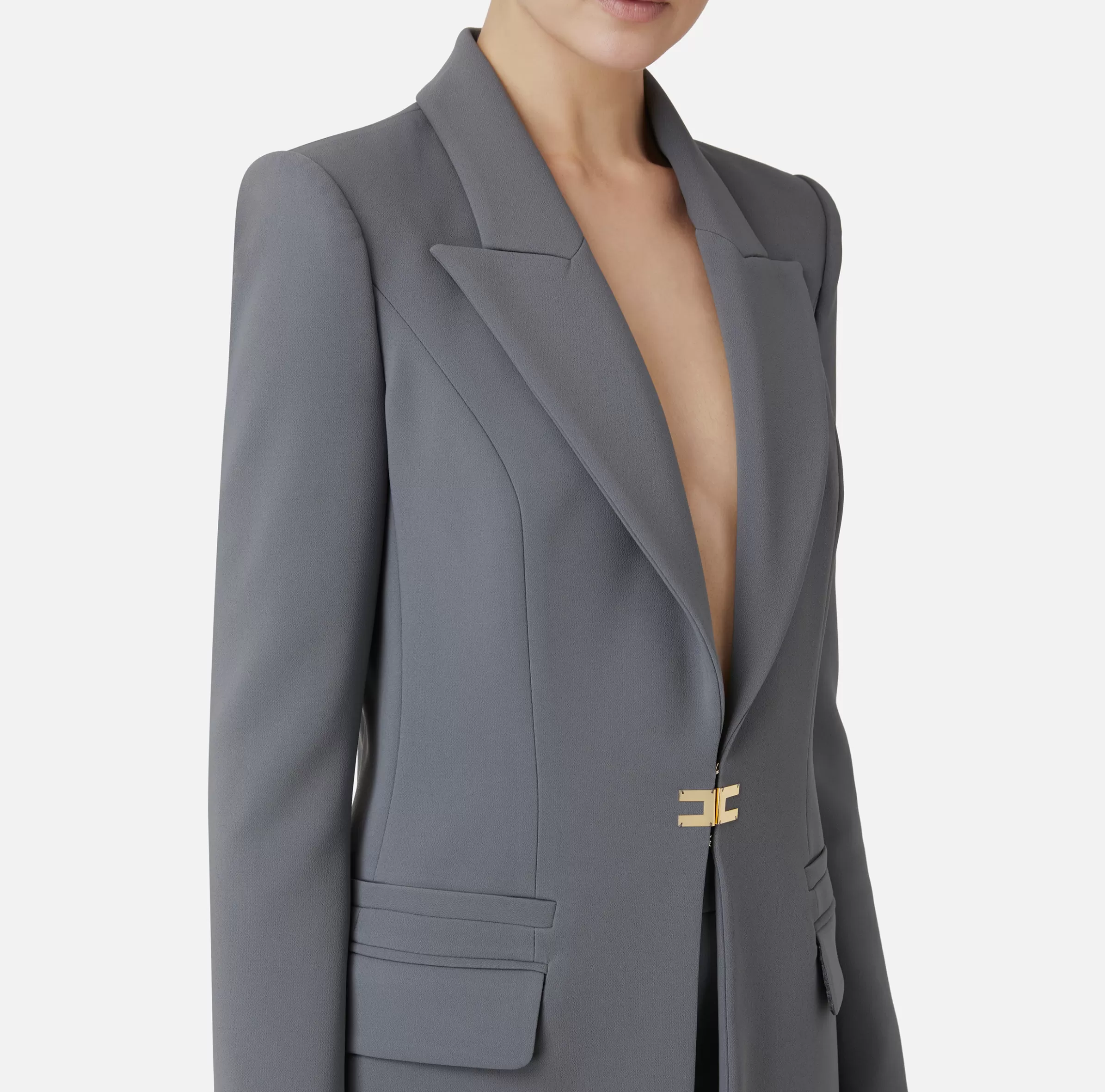 Elisabetta Franchi Tailleur^Tailleur in doppio crêpe stretch con giacca dritta e pantalone a palazzo Steel