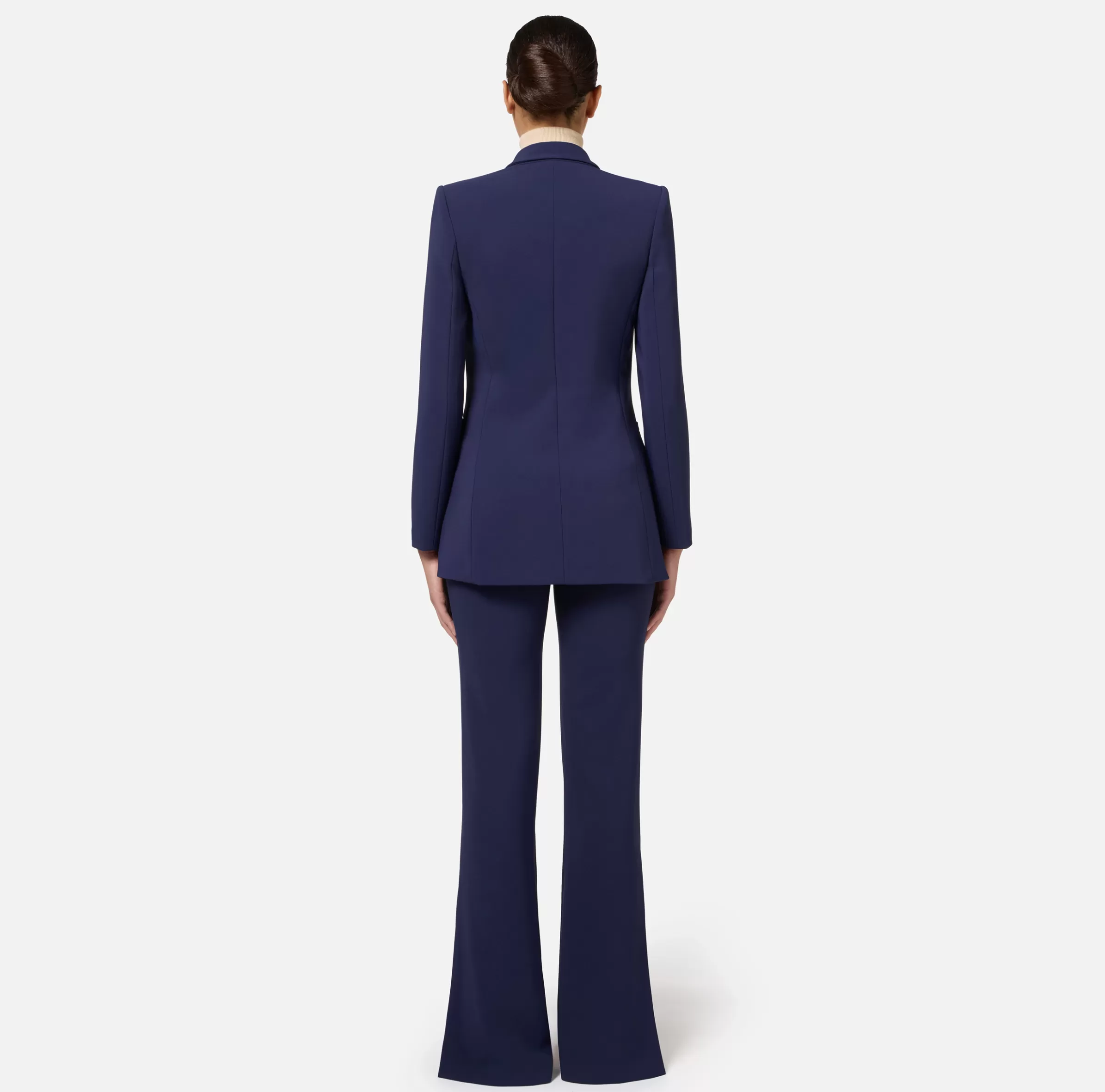 Elisabetta Franchi Tailleur^Tailleur in doppio crêpe stretch con giacca dritta e pantalone a palazzo Navy