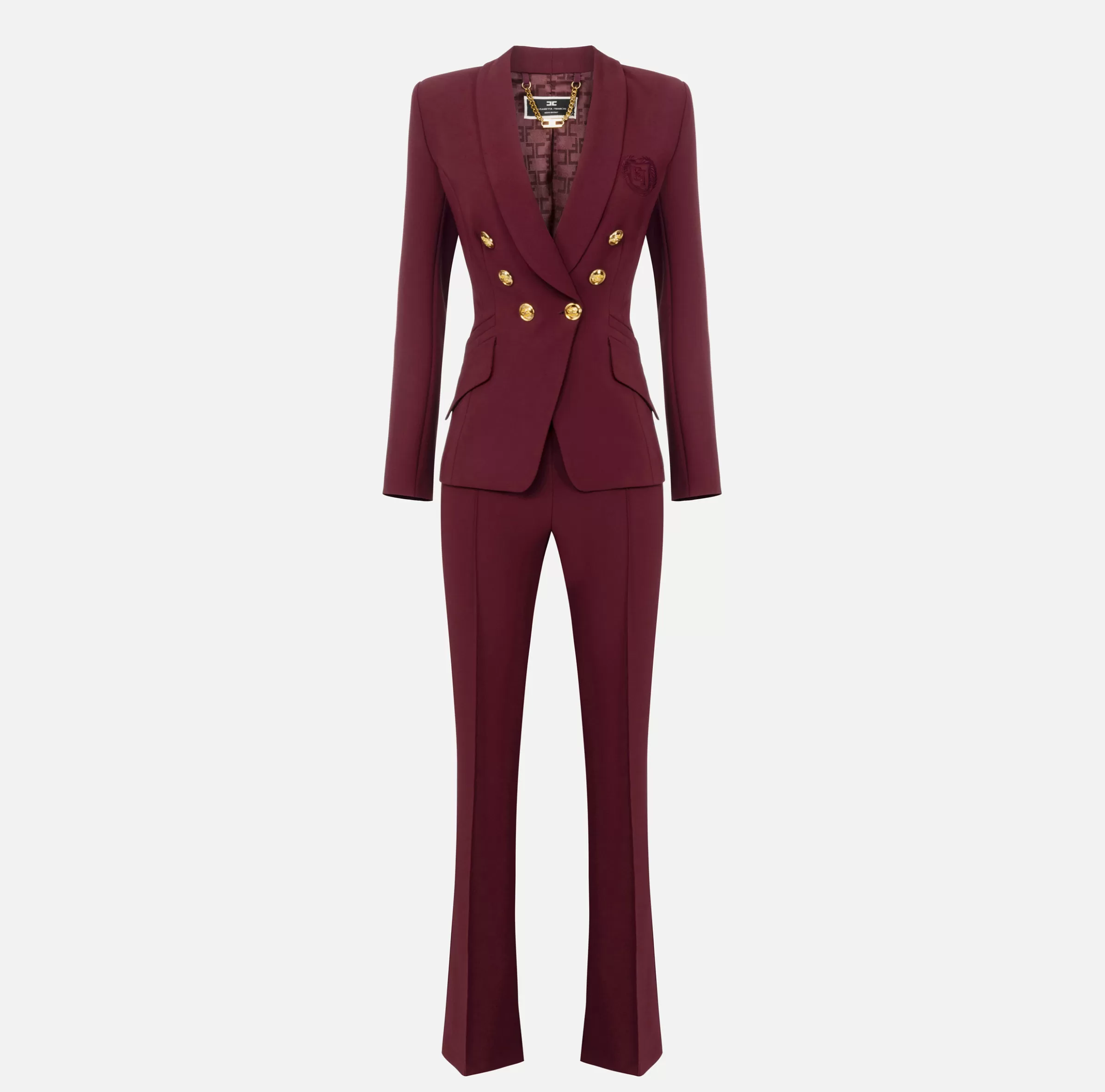Elisabetta Franchi Tailleur^Tailleur in doppio crêpe stretch con giacca sciallata e pantalone a palazzo RougeNoir