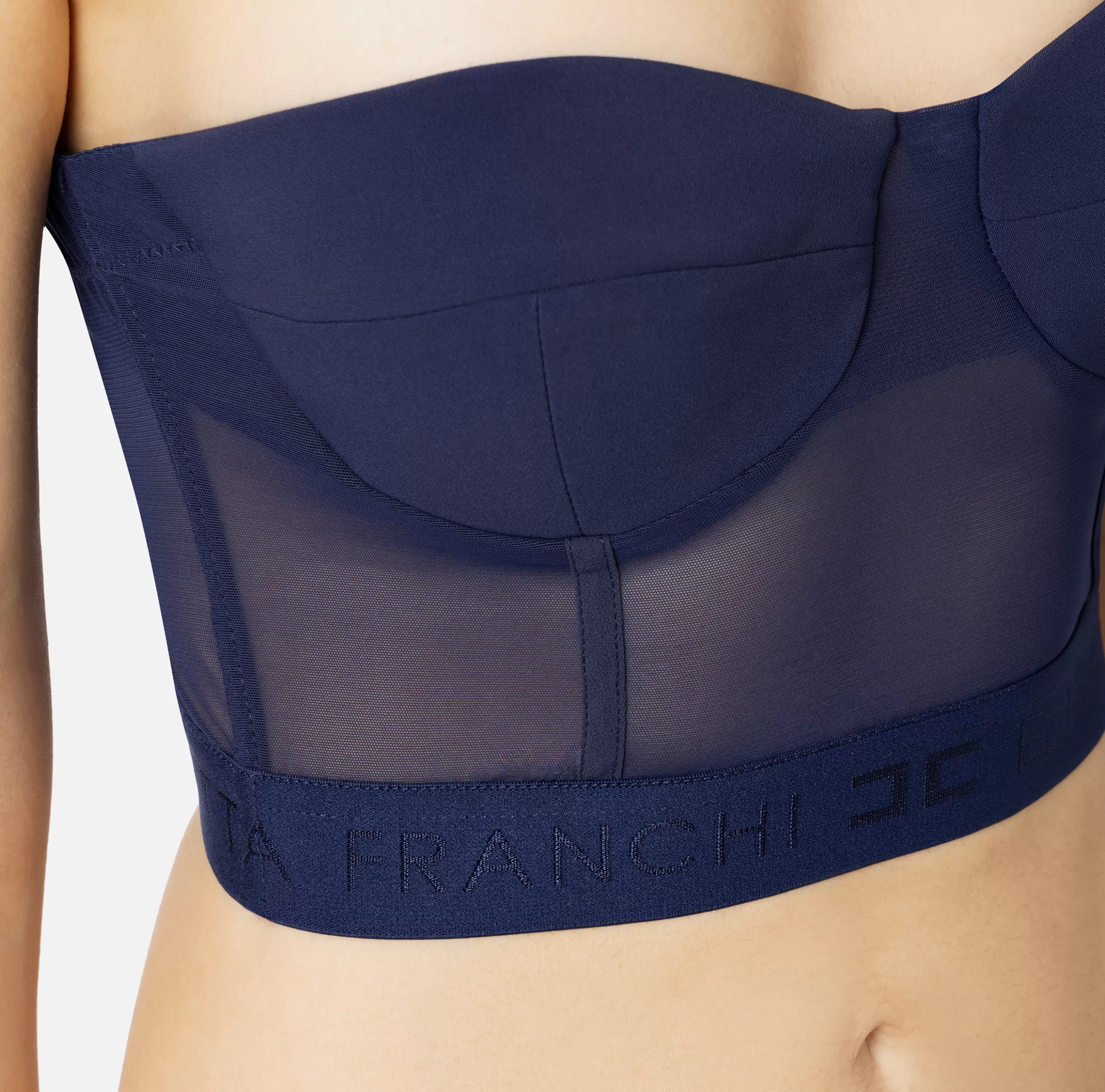 Elisabetta Franchi Top, T-Shirt & Body^Top a balconcino in crêpe e tulle con elastico Navy