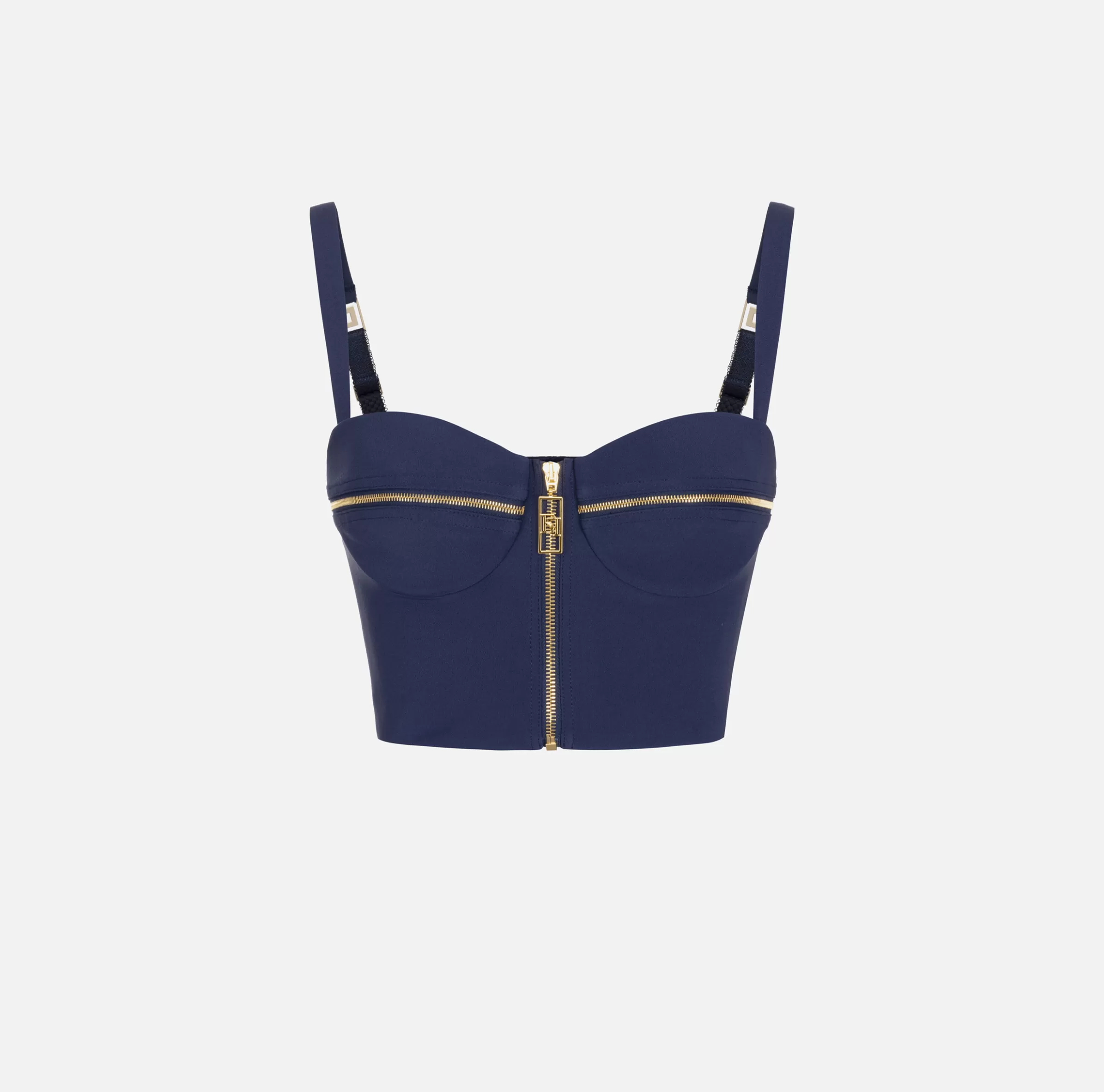 Elisabetta Franchi Top, T-Shirt & Body^Top balconcino in doppio crêpe con motivo di zip Navy
