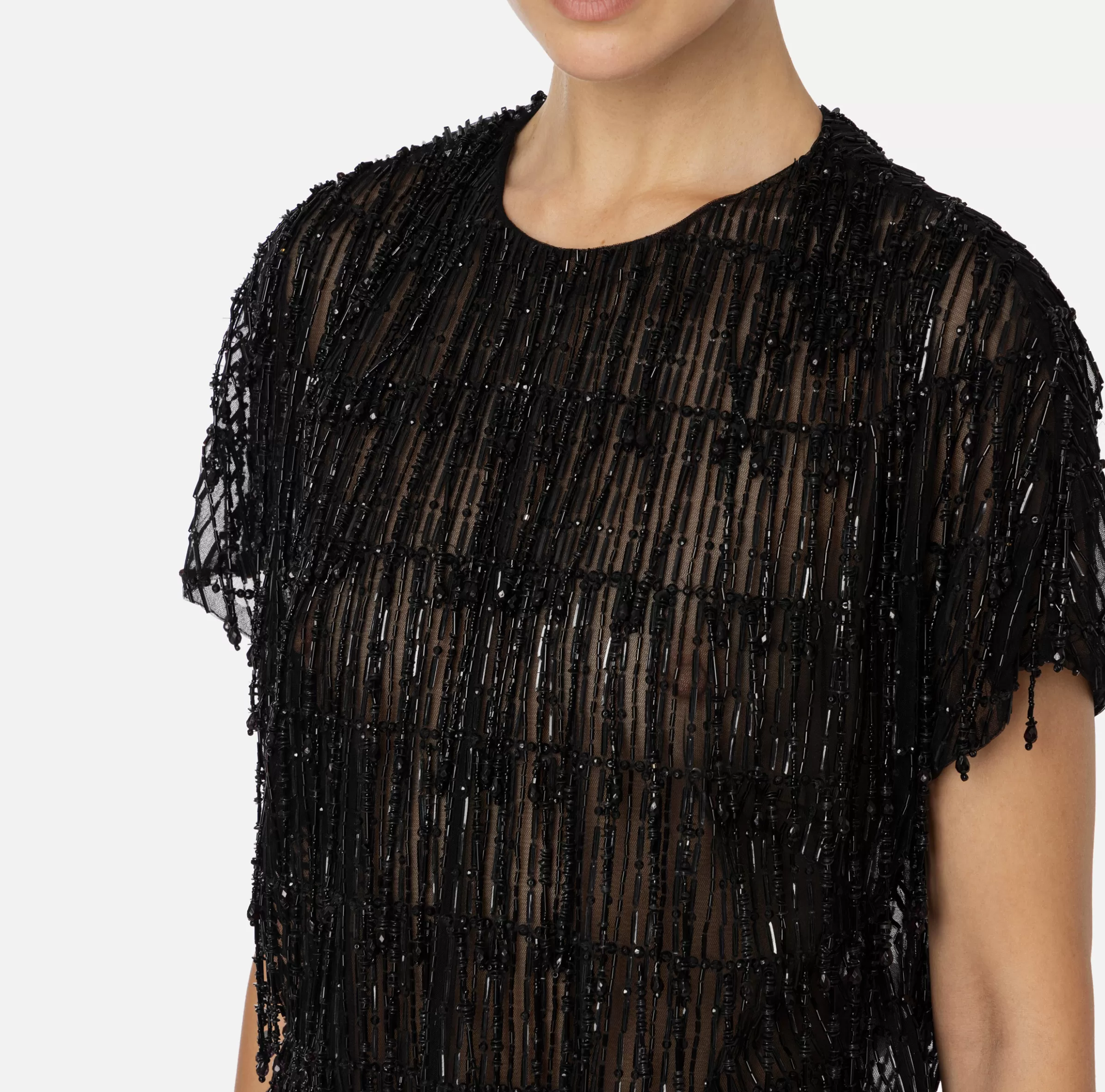 Elisabetta Franchi Top, T-Shirt & Body^Top boxy in tulle ricamato con paillettes Nero