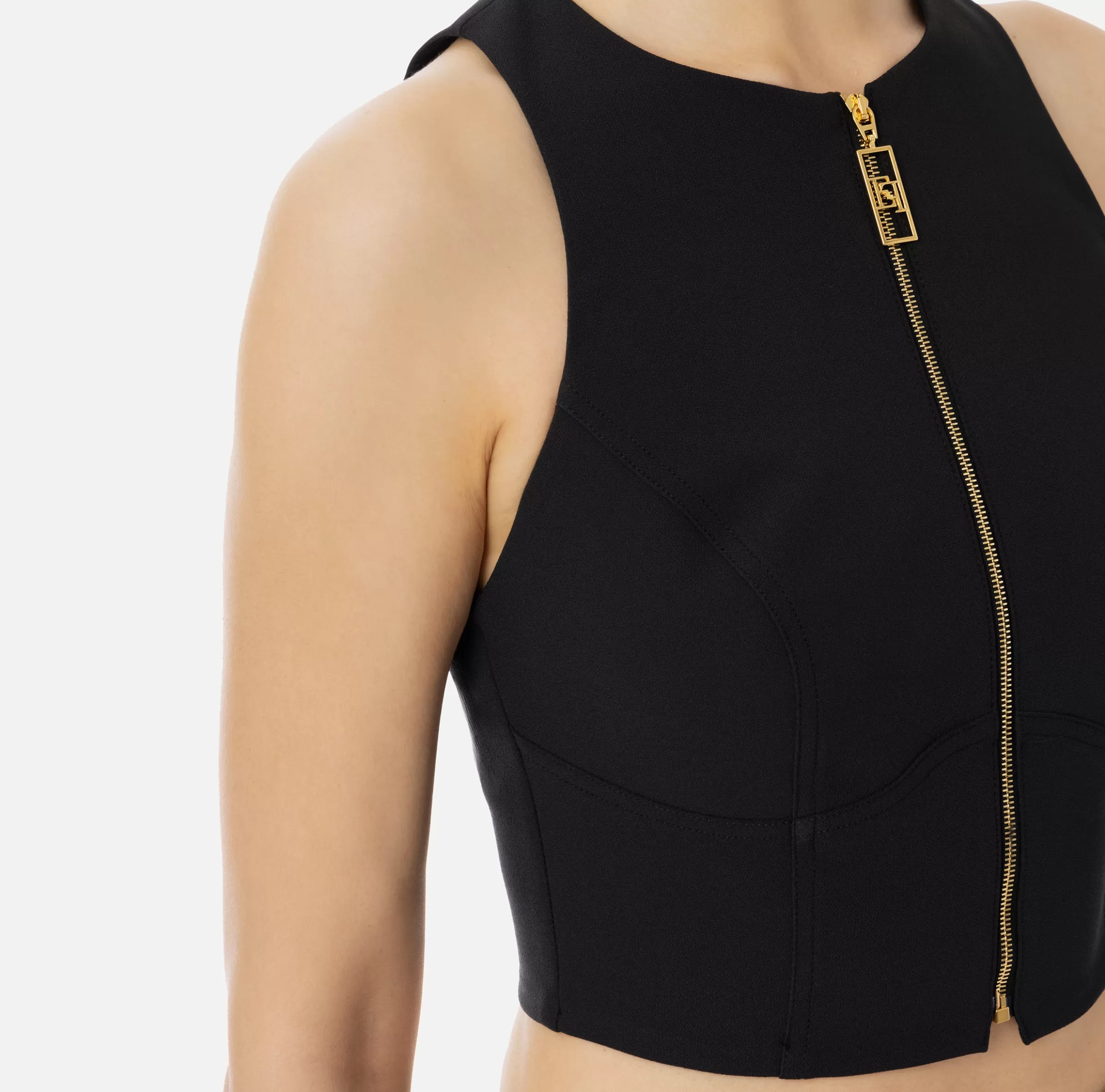 Elisabetta Franchi Top, T-Shirt & Body^Top cropped in doppio crêpe con zip Nero