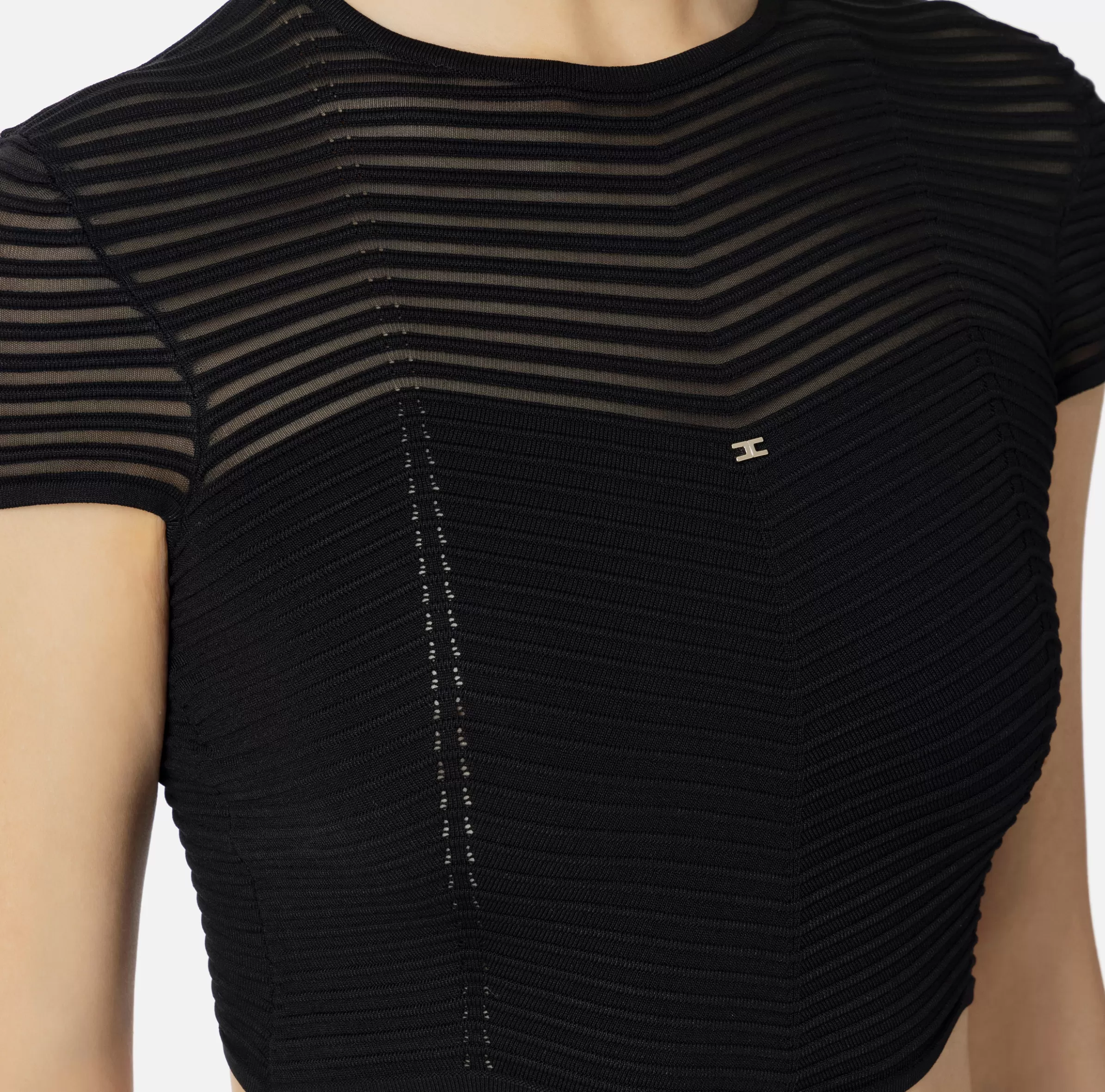 Elisabetta Franchi Top, T-Shirt & Body^Top cropped in viscosa motivo chevron Nero