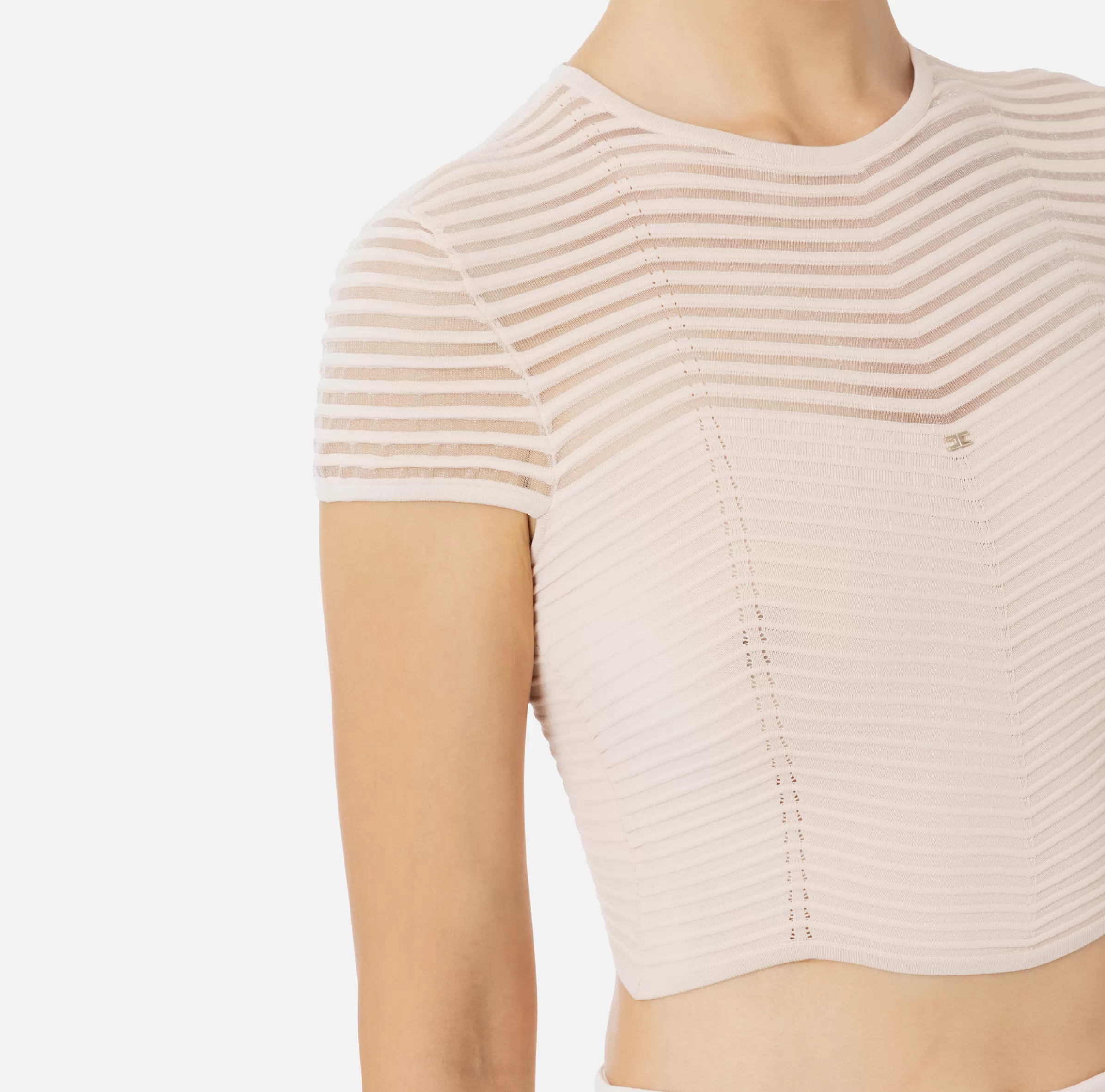 Elisabetta Franchi Top, T-Shirt & Body^Top cropped in viscosa motivo chevron RosaCipria