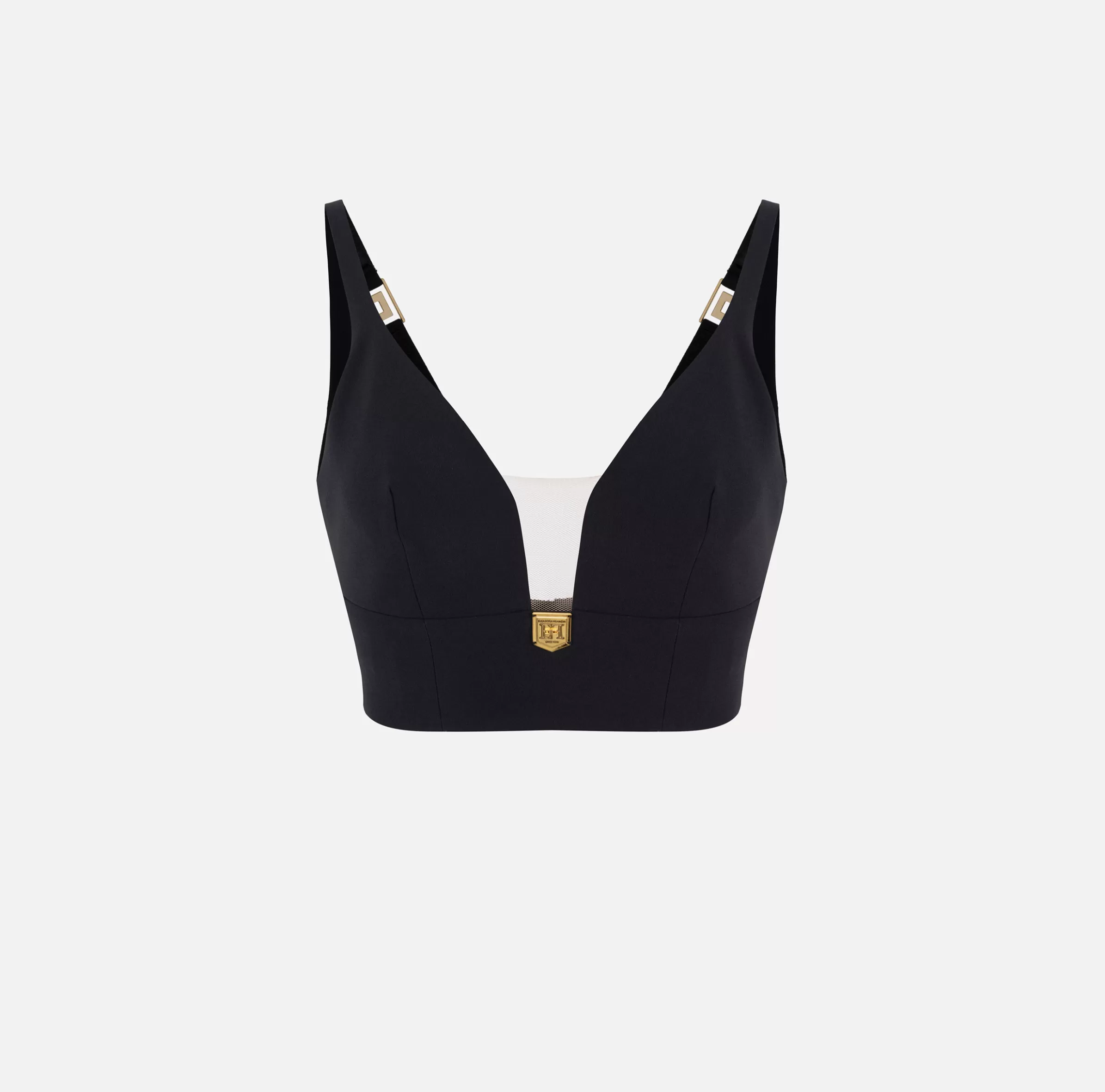 Elisabetta Franchi Top, T-Shirt & Body^Top in doppio crêpe con placca logo Nero