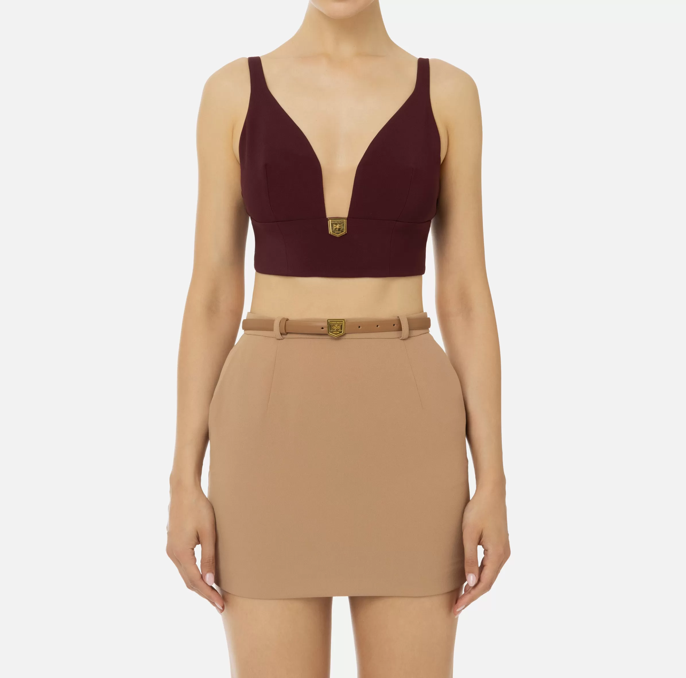 Elisabetta Franchi Top, T-Shirt & Body^Top in doppio crêpe con placca logo RougeNoir