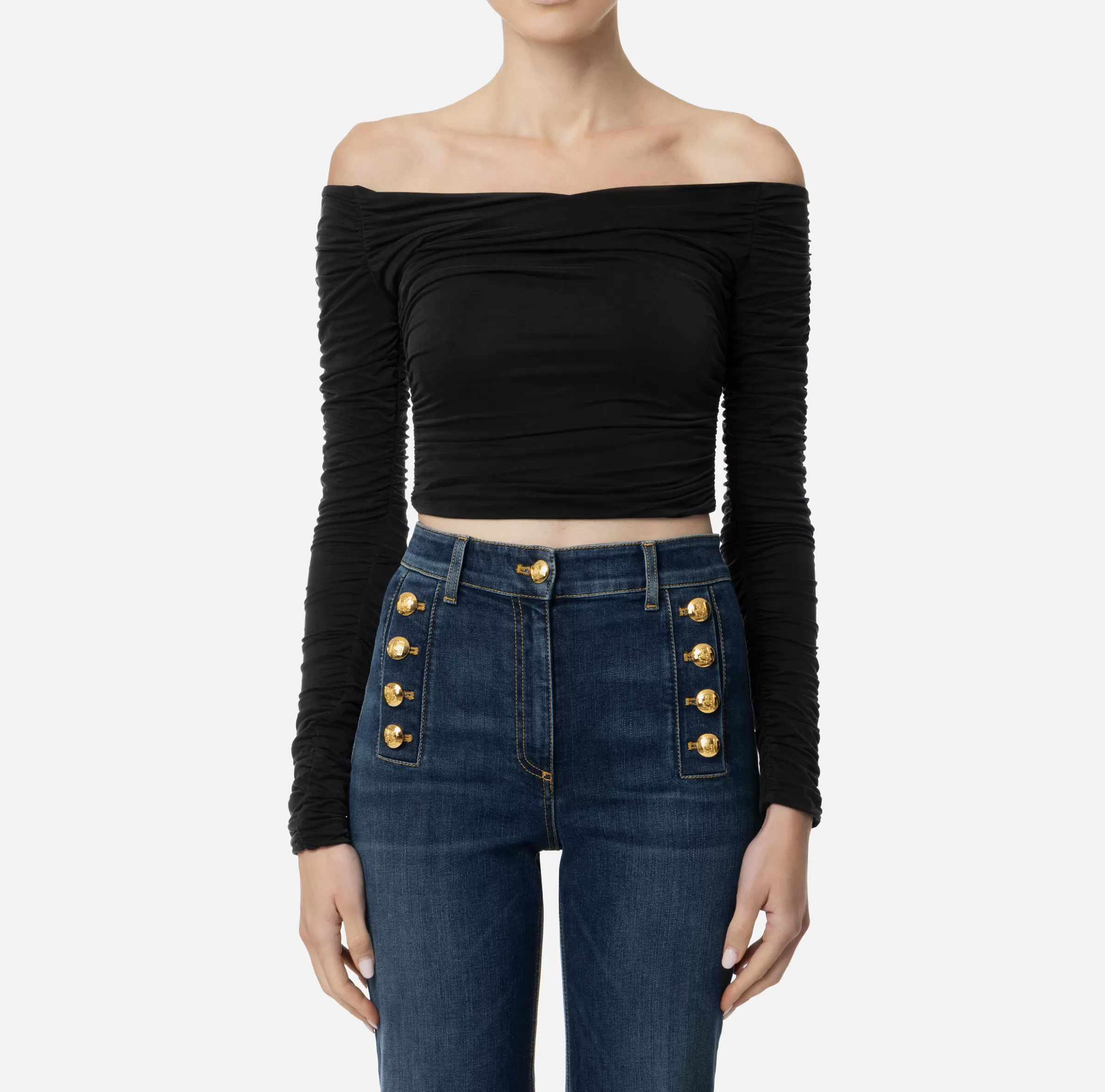 Elisabetta Franchi Top, T-Shirt & Body^Top in jersey cupro drappeggiato Nero