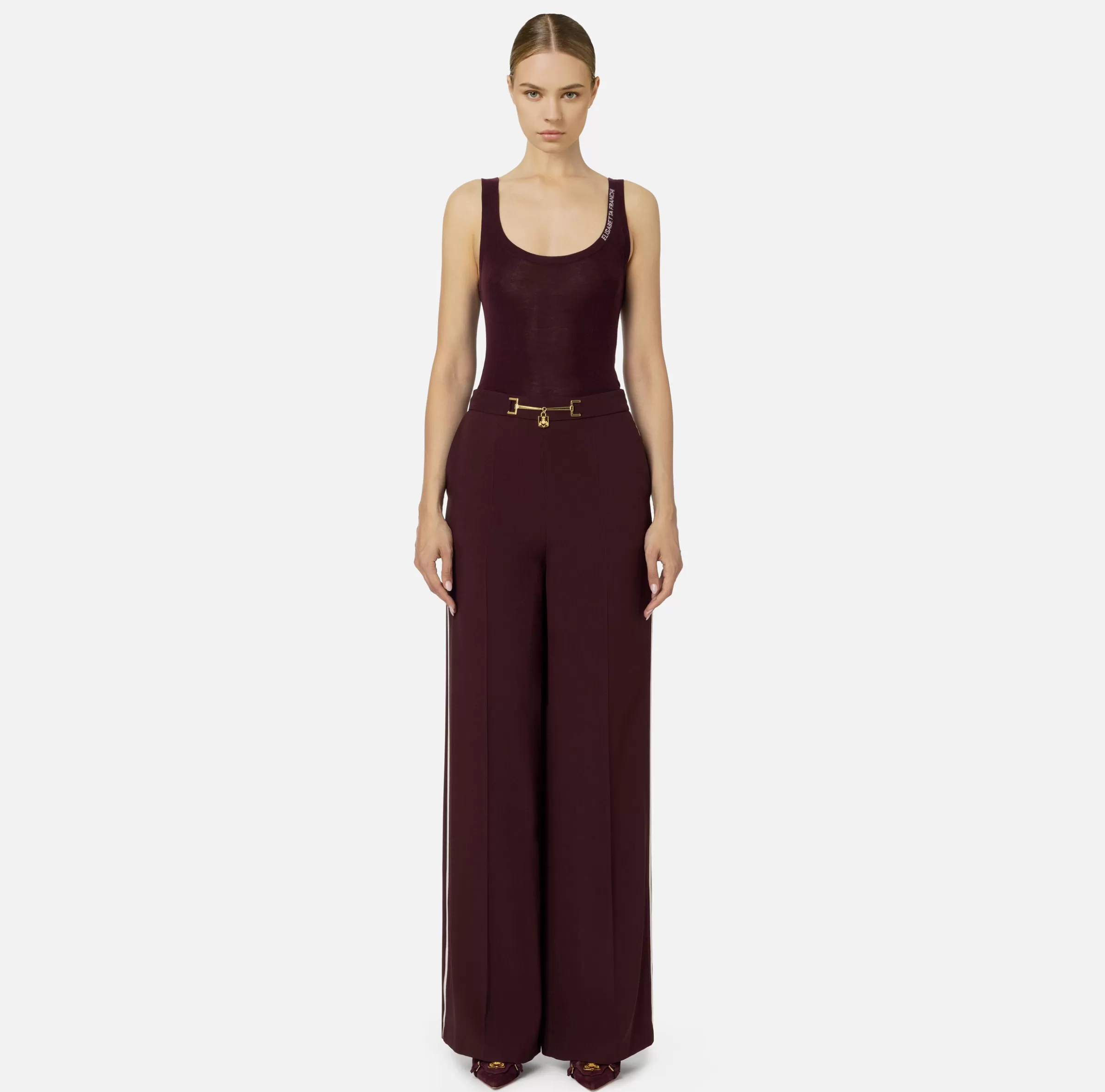 Elisabetta Franchi Top, T-Shirt & Body^Top in lana merino con logo jacquard RougeNoir