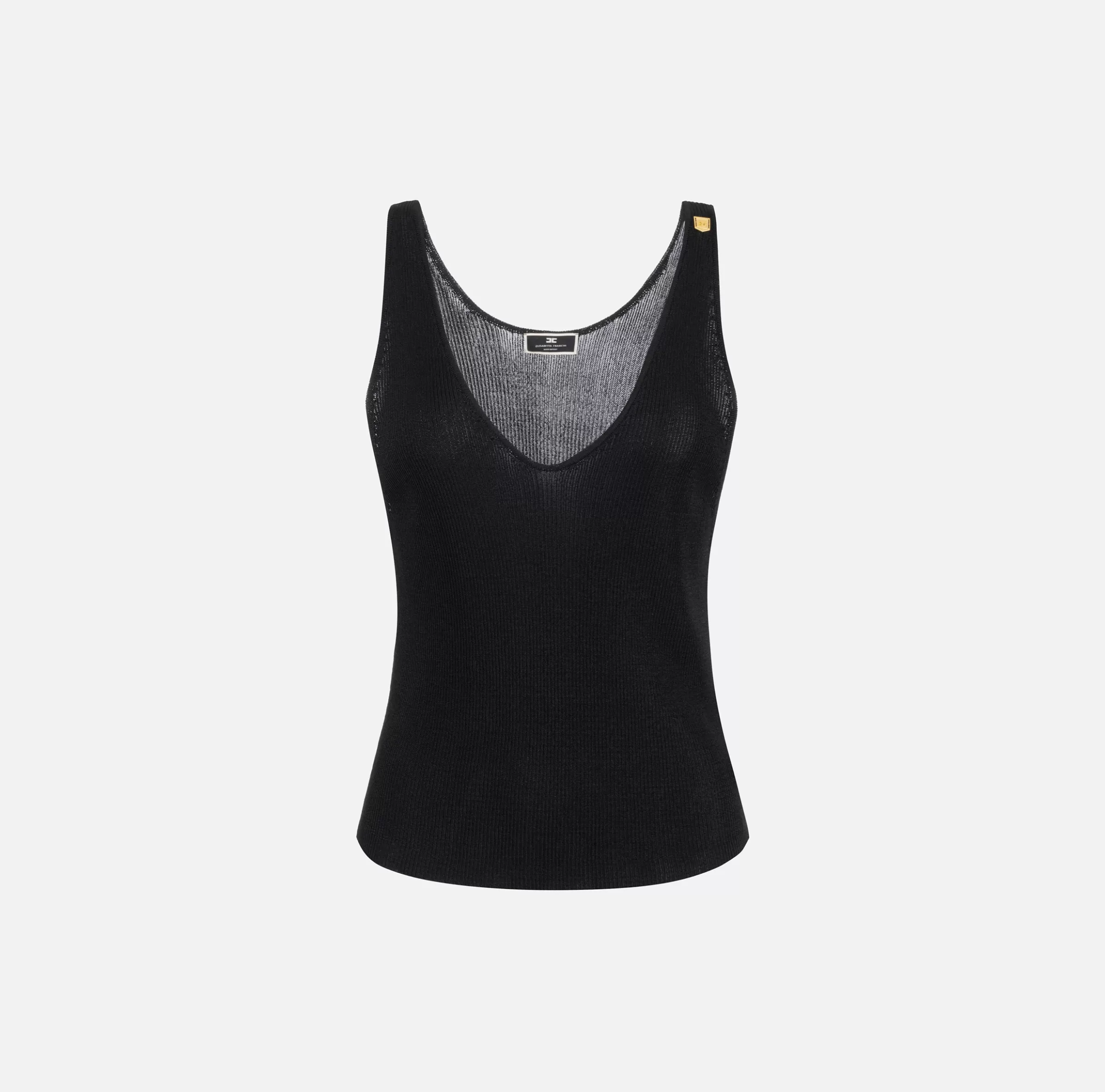 Elisabetta Franchi Top, T-Shirt & Body^Top in viscosa a costina plissé Nero