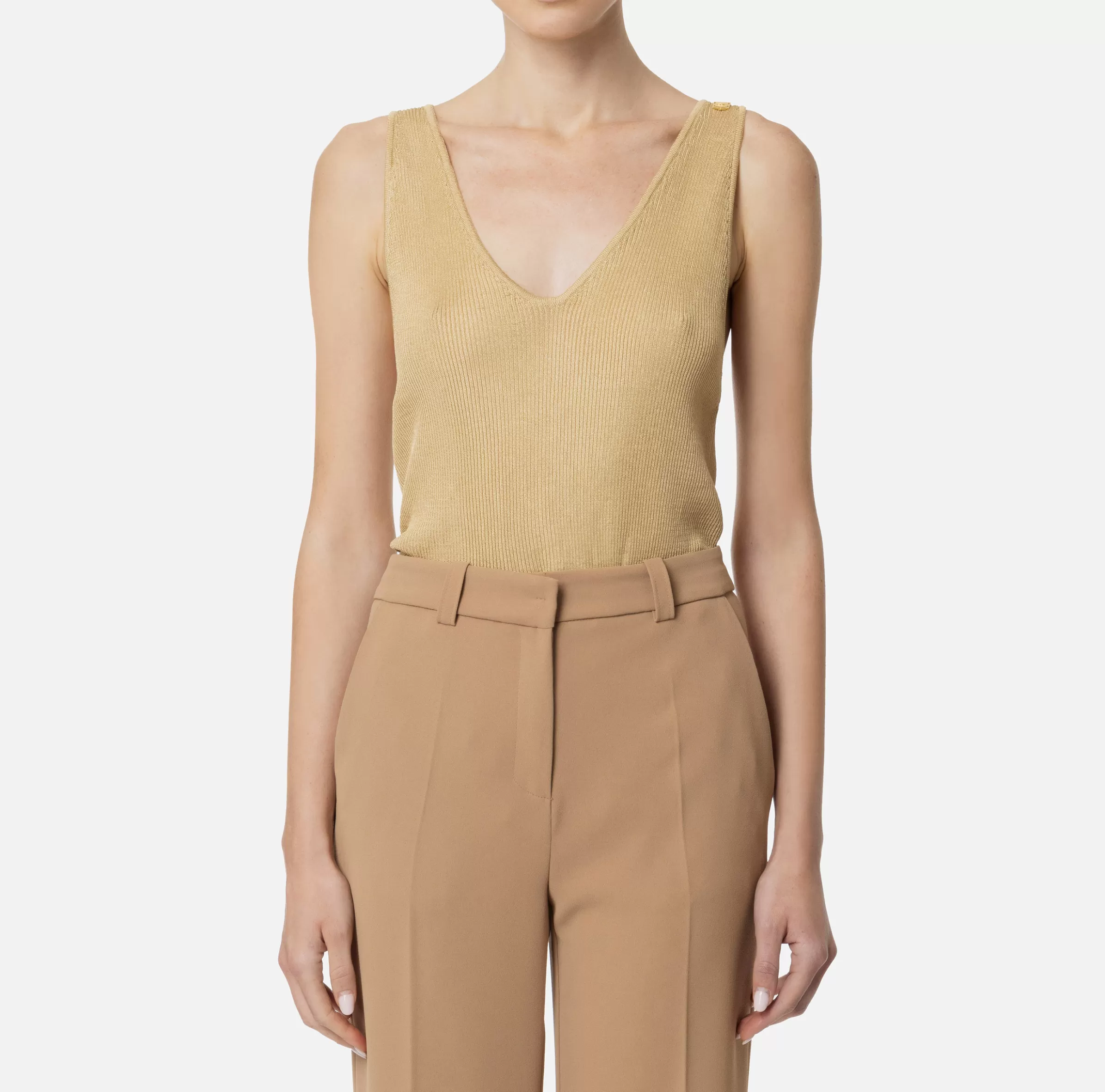 Elisabetta Franchi Top, T-Shirt & Body^Top in viscosa a costina plissé Crema