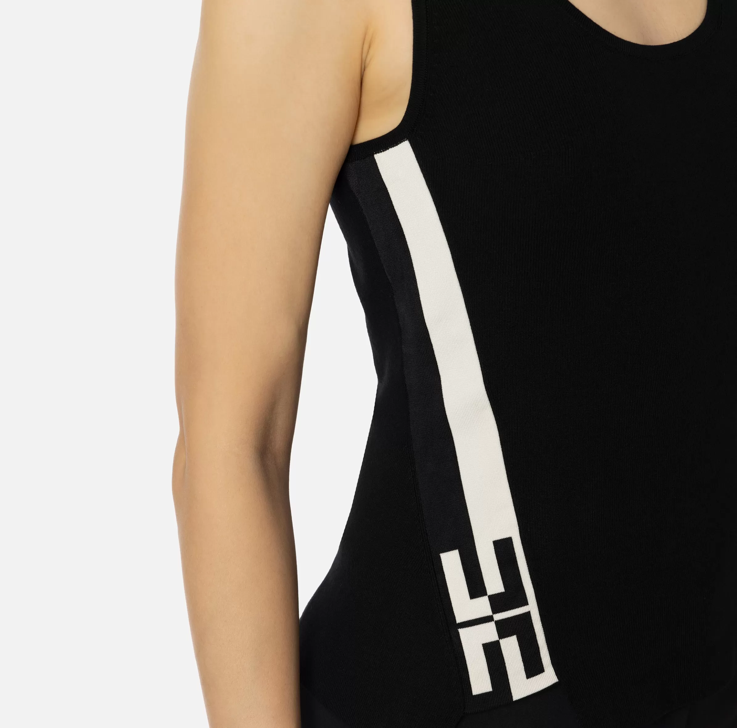Elisabetta Franchi Top, T-Shirt & Body^Top in viscosa con bande logate Nero/Burro