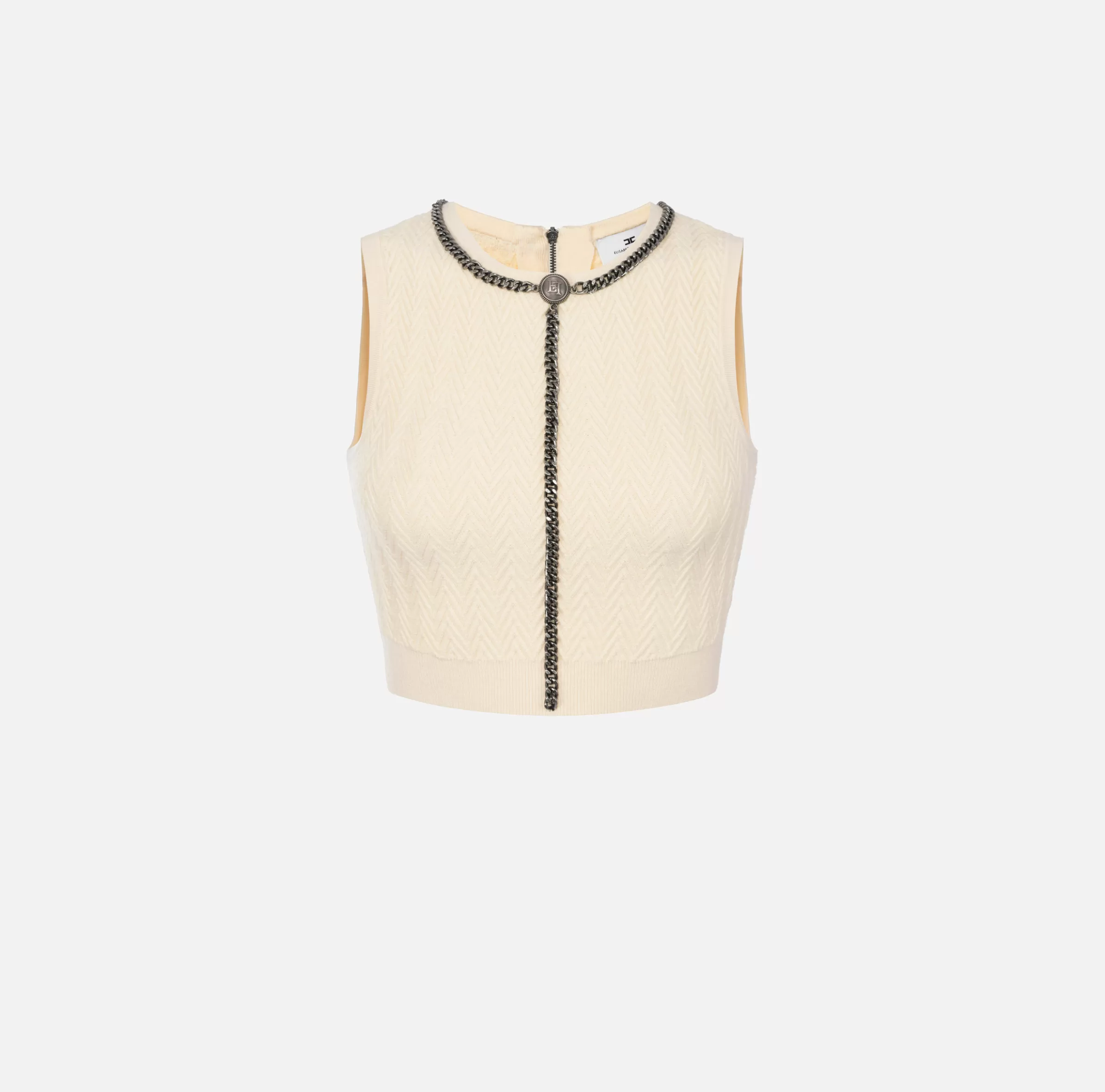 Elisabetta Franchi Top, T-Shirt & Body^Top in viscosa con catena Burro