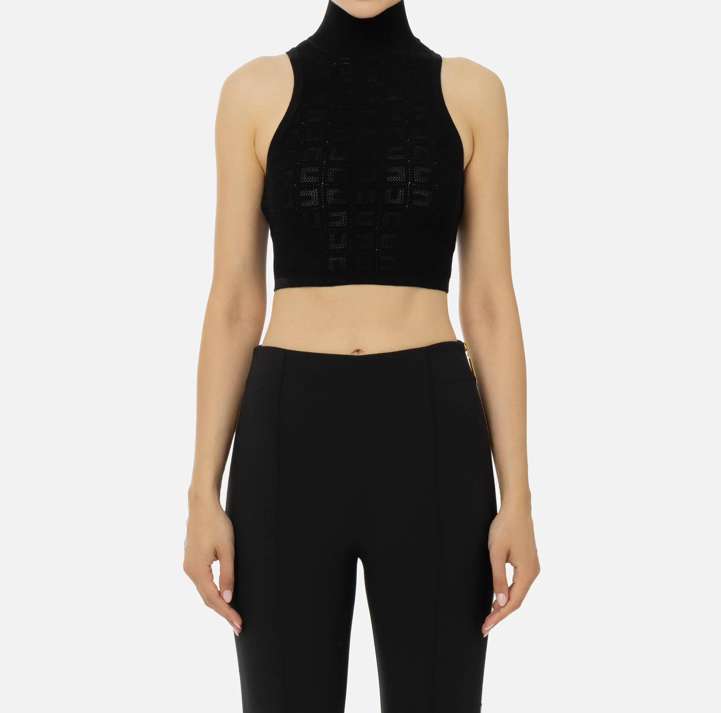 Elisabetta Franchi Top, T-Shirt & Body^Top in viscosa logo punto rete Nero