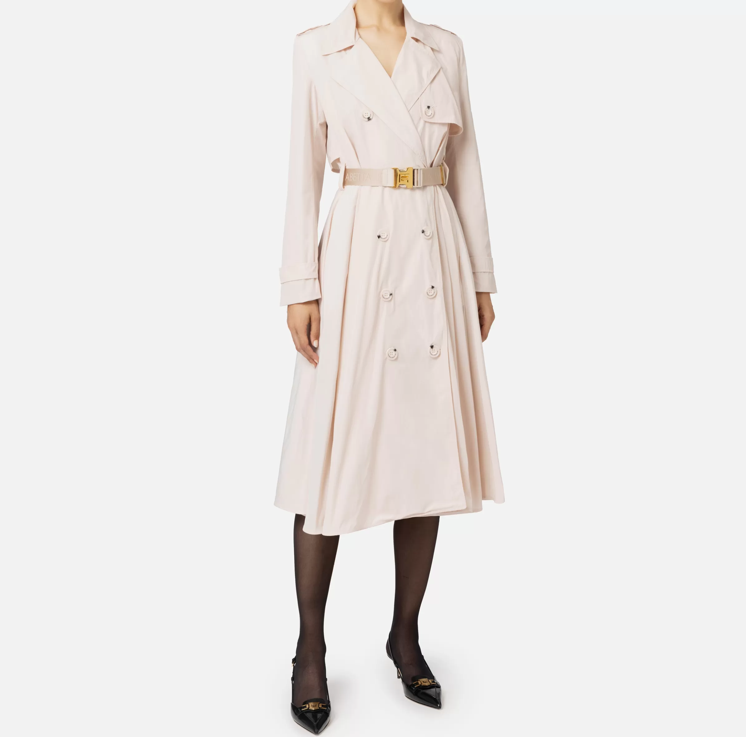 Elisabetta Franchi Giacche & Trench^Trench in nylon con gonna a ruota e cintura Lattice