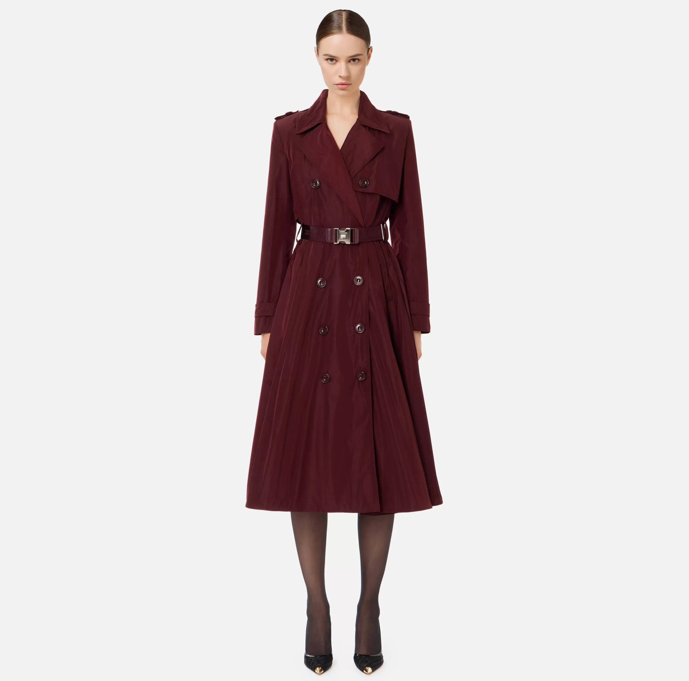 Elisabetta Franchi Giacche & Trench^Trench in nylon con gonna a ruota e cintura RougeNoir