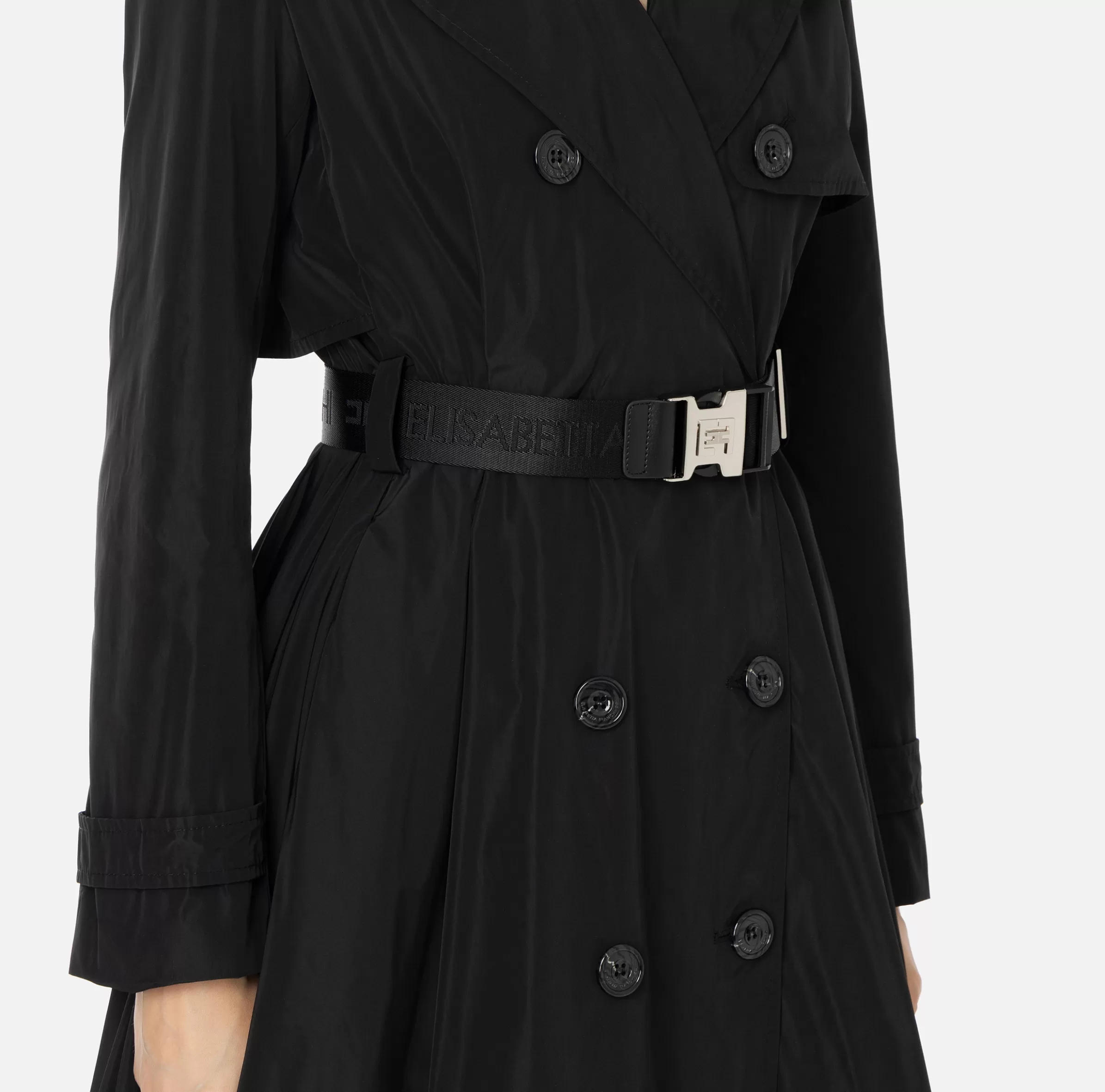 Elisabetta Franchi Giacche & Trench^Trench in nylon con gonna a ruota e cintura Nero