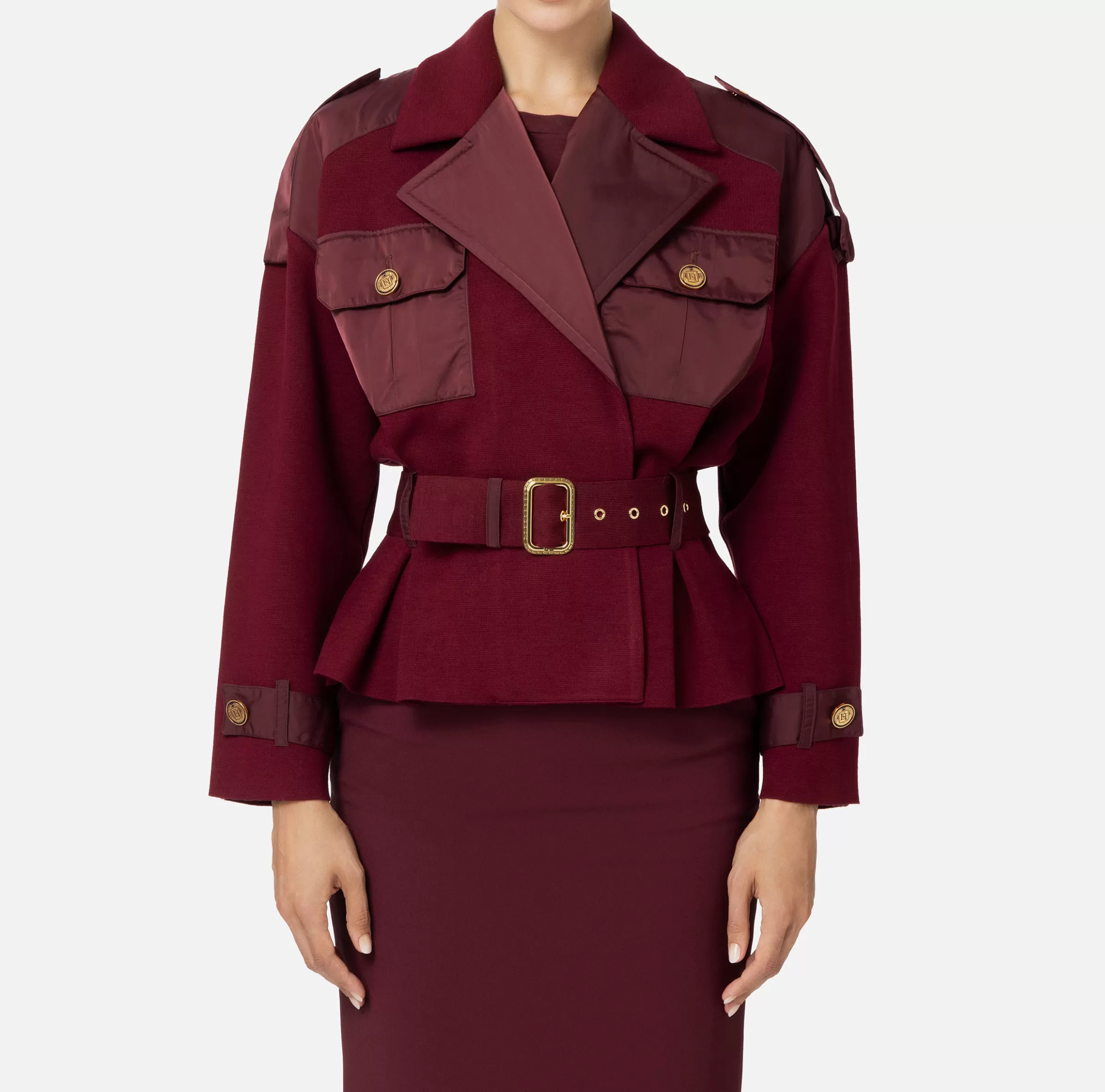 Elisabetta Franchi Giacche & Trench^Trench in viscosa con inserti in vela RougeNoir