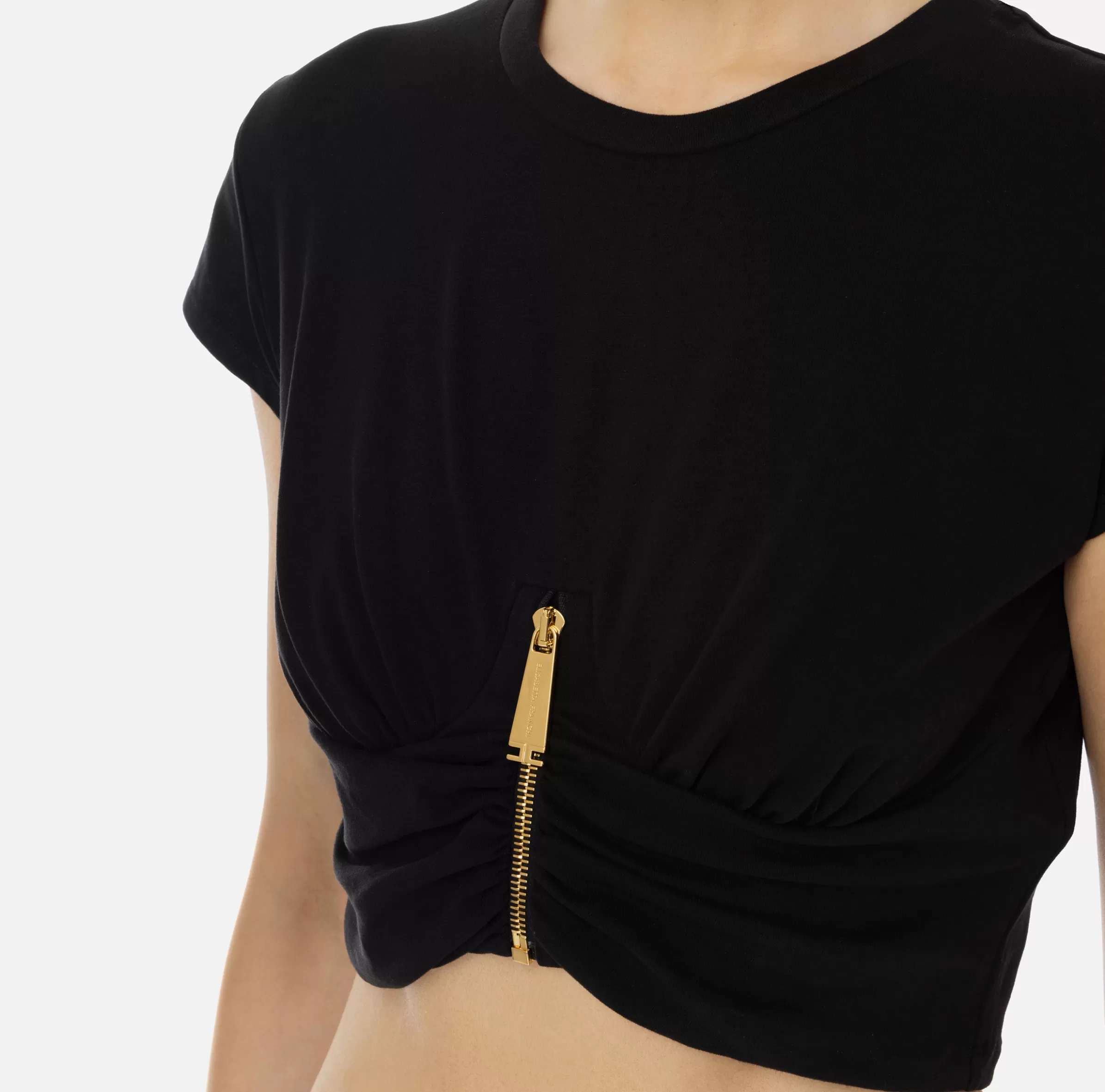 Elisabetta Franchi Top, T-Shirt & Body^T-shirt cropped in jersey con zip Nero