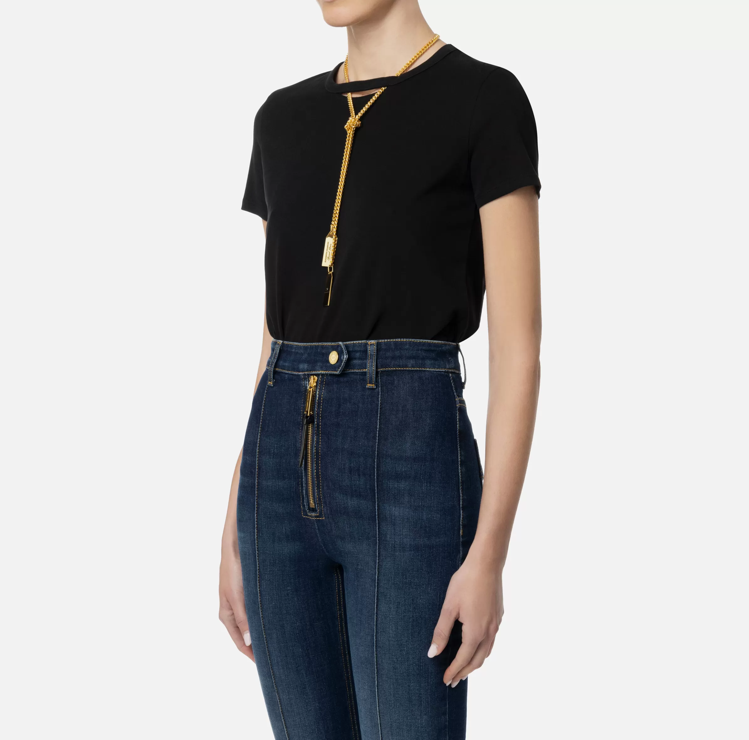 Elisabetta Franchi Top, T-Shirt & Body^T-shirt in jersey con collana Nero