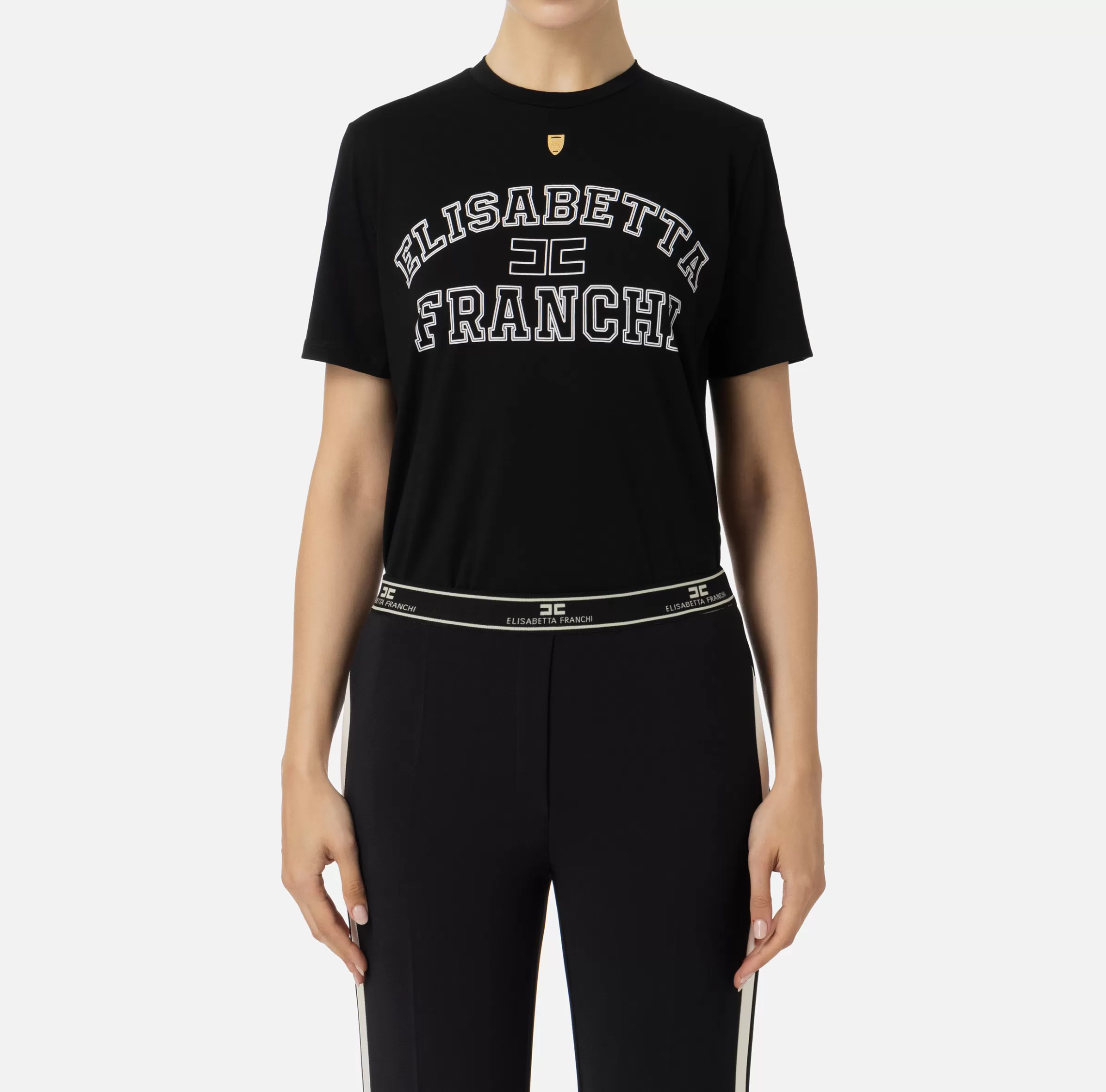 Elisabetta Franchi Top, T-Shirt & Body^T-shirt in jersey con logo college Nero