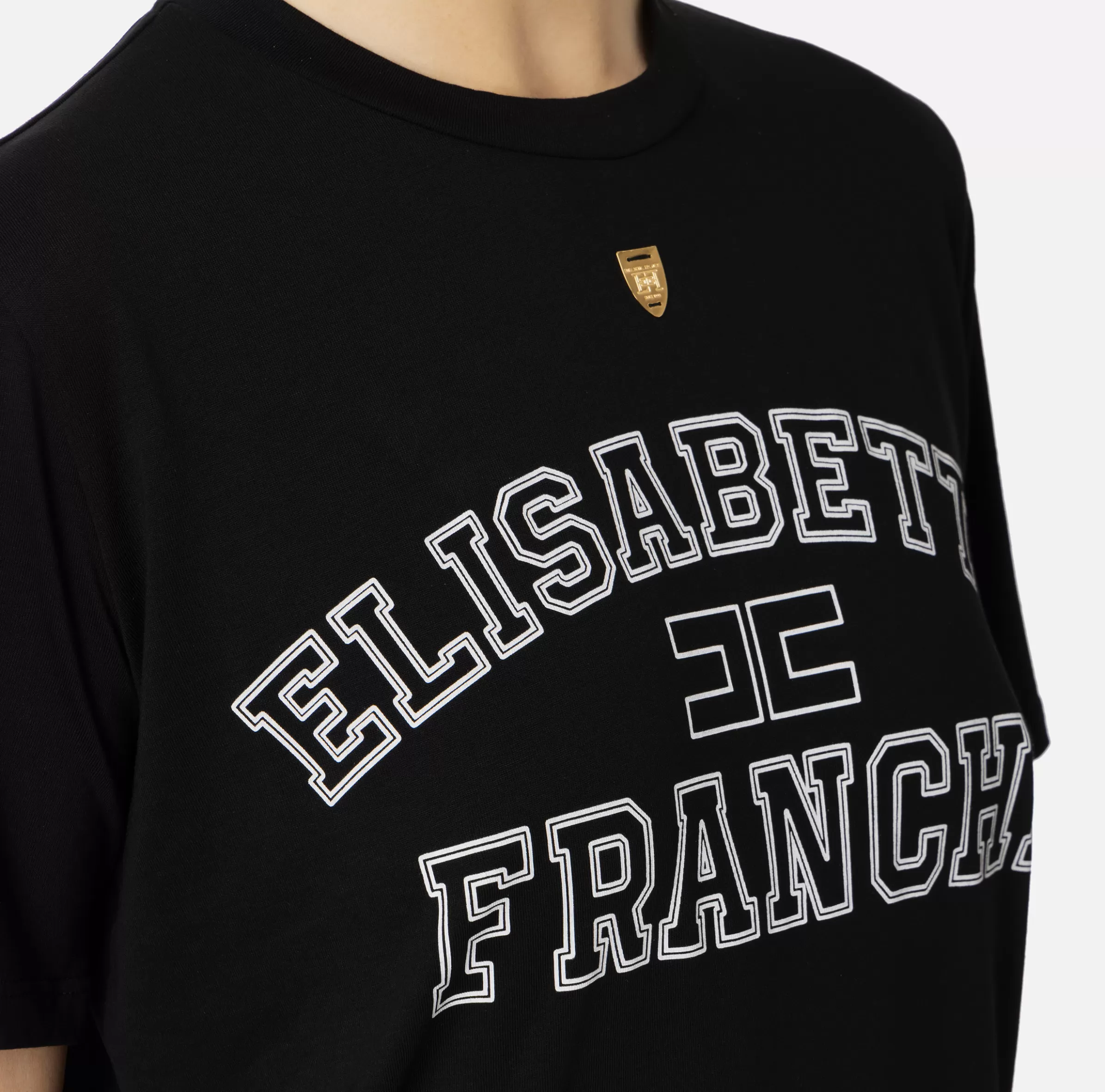 Elisabetta Franchi Top, T-Shirt & Body^T-shirt in jersey con logo college Nero