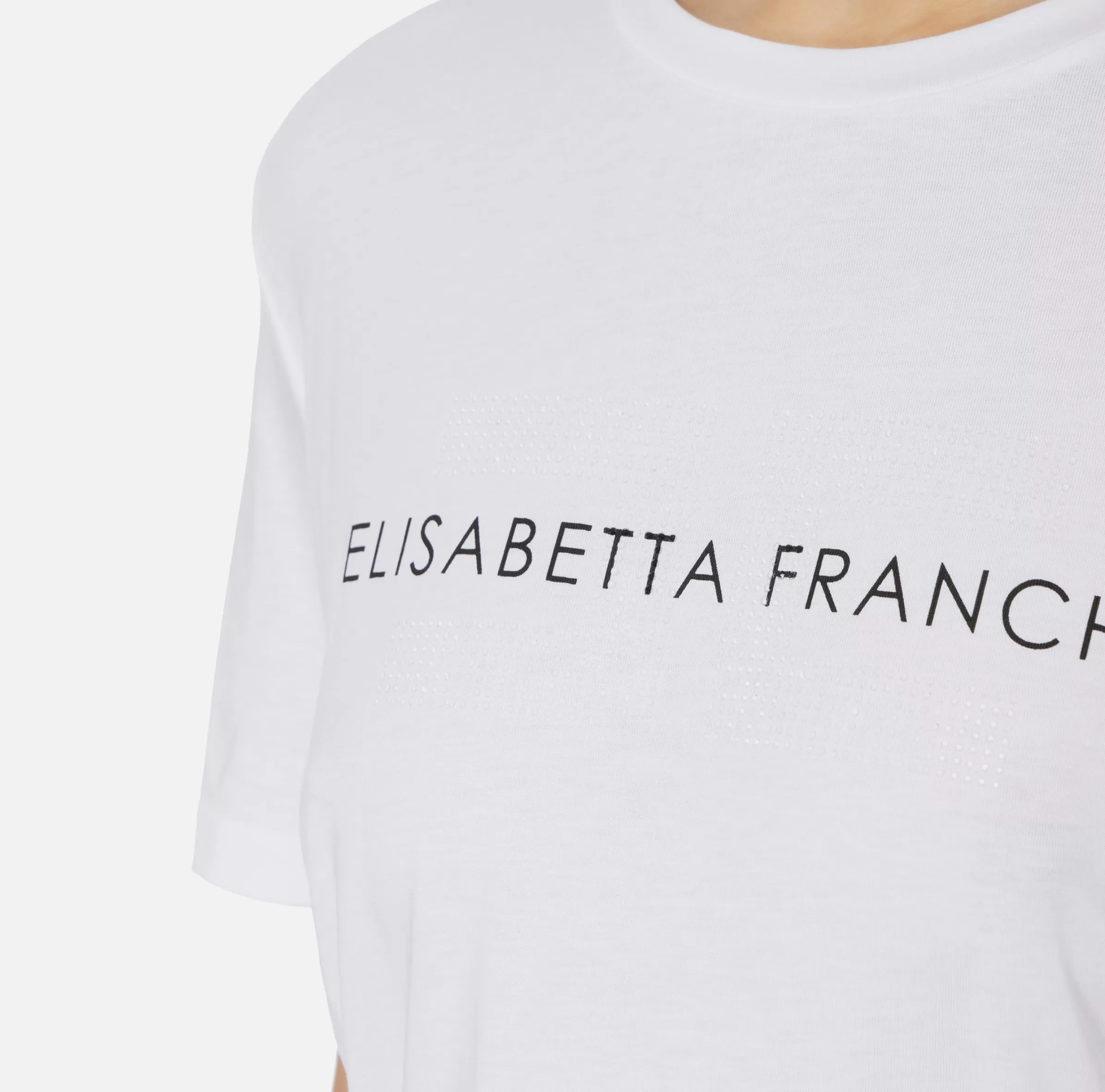 Elisabetta Franchi Top, T-Shirt & Body^T-shirt in jersey con strass logo Gesso
