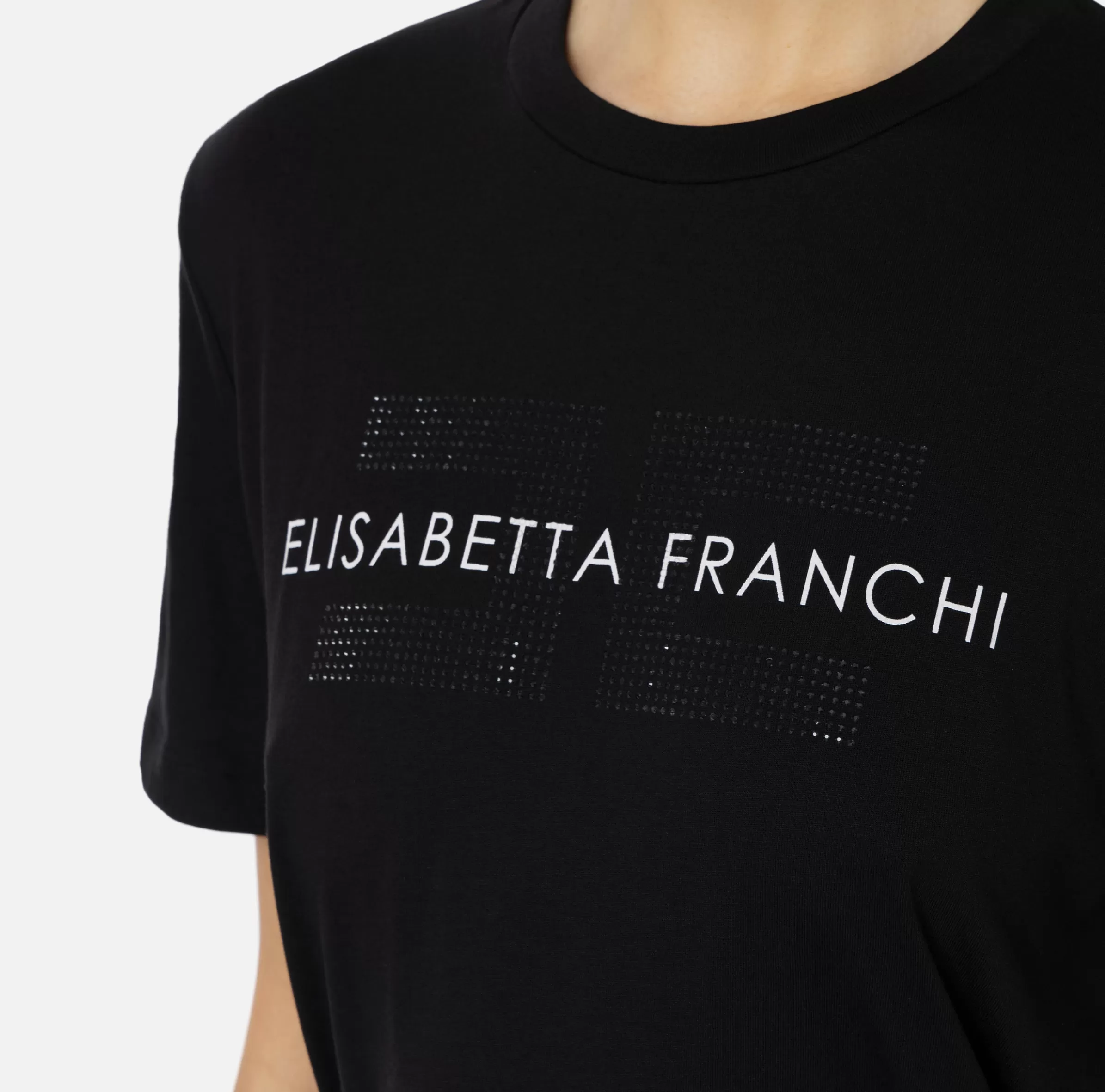 Elisabetta Franchi Top, T-Shirt & Body^T-shirt in jersey con strass logo Nero