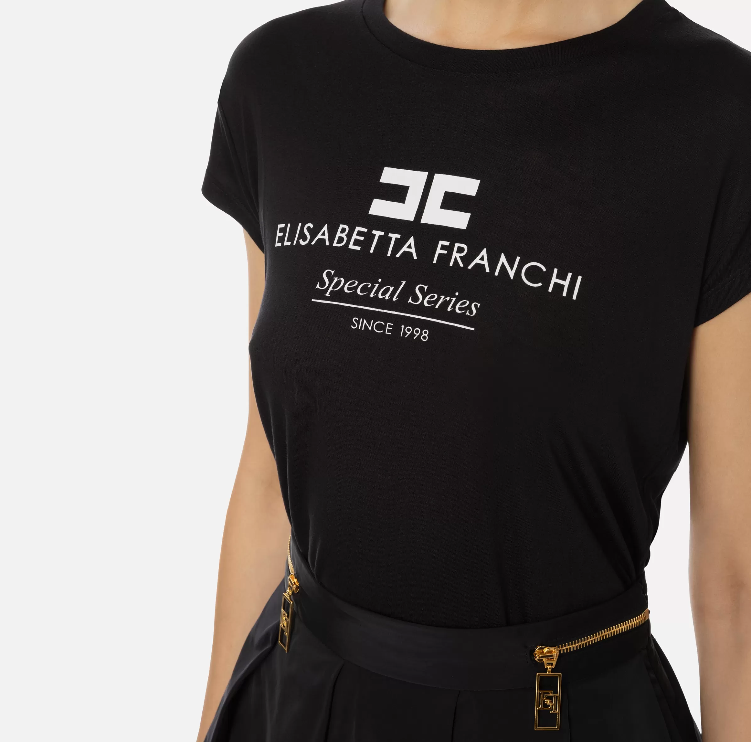 Elisabetta Franchi Top, T-Shirt & Body^T-shirt in jersey modal con stampa logo Nero